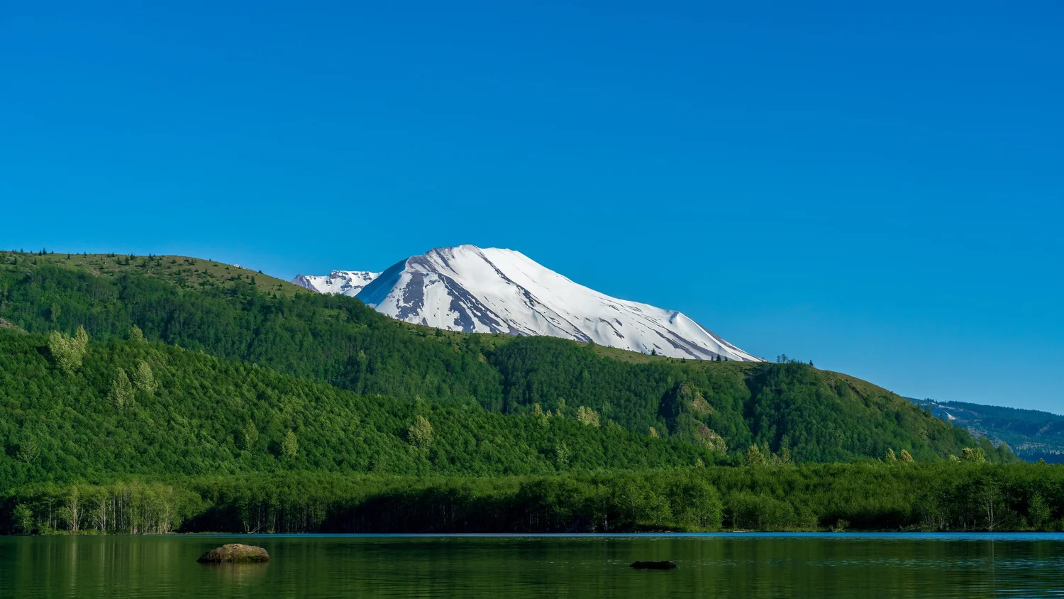 Mount St. Helens rising above the Cowlitz River valley near Castle Rock, WA