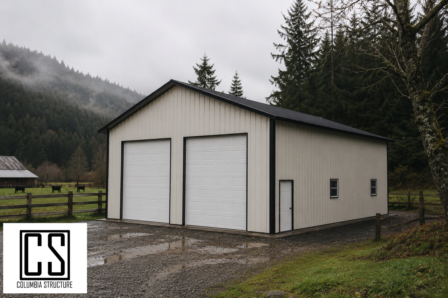 40x40x16 Pole Barn Kit W/ Garage Doors Included