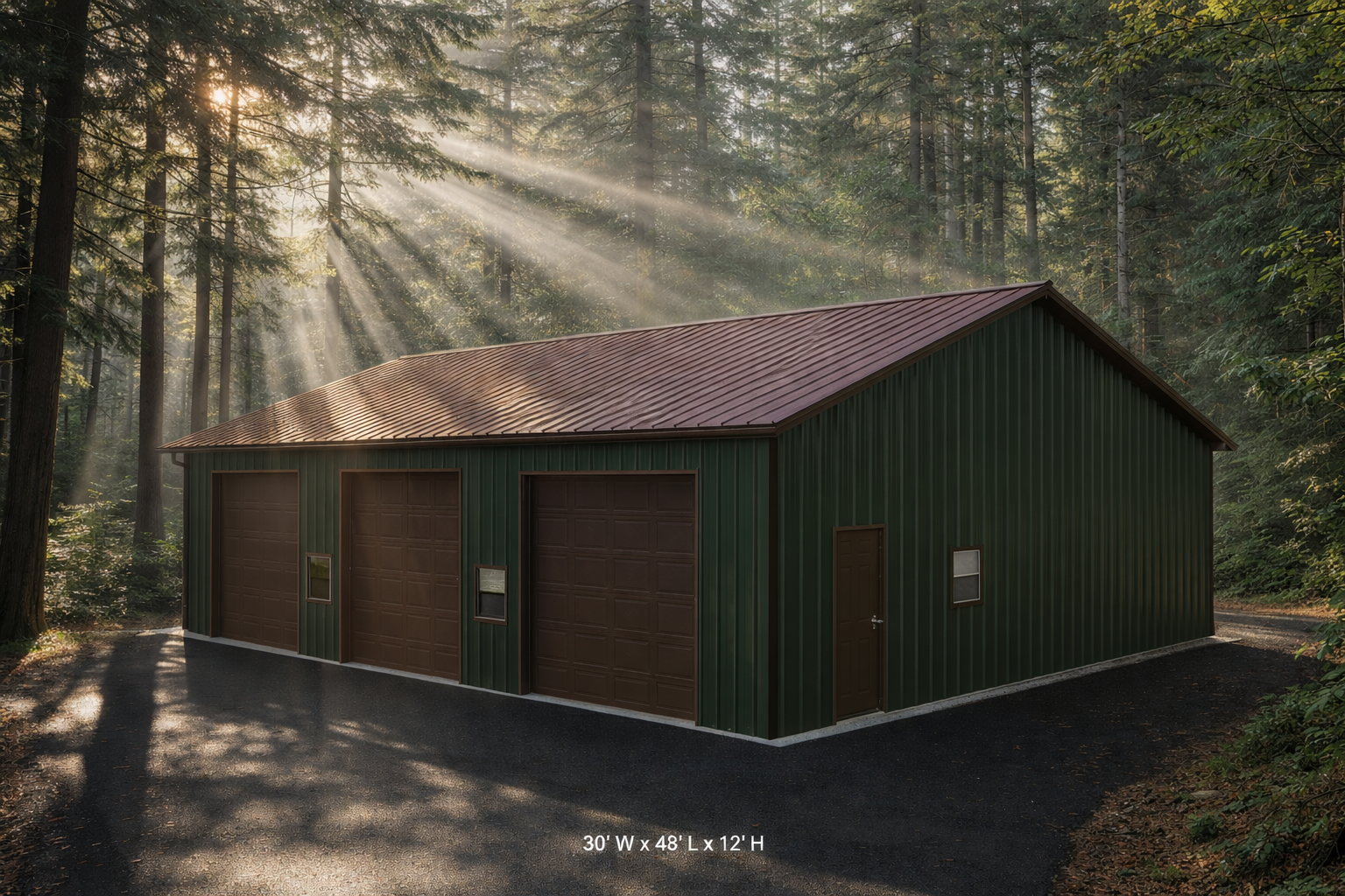 30x48x12 Pole Barn Kit W/ Garage Doors Included