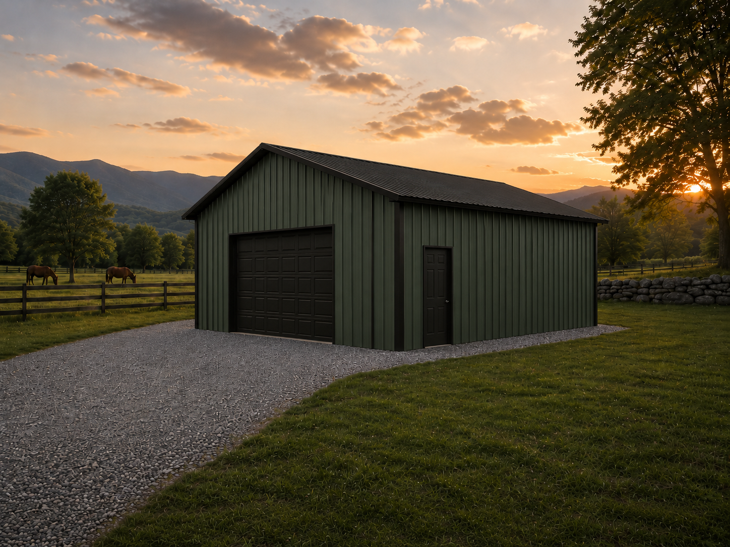24x24x10 Pole Barn Kit W/ Garage Doors Included