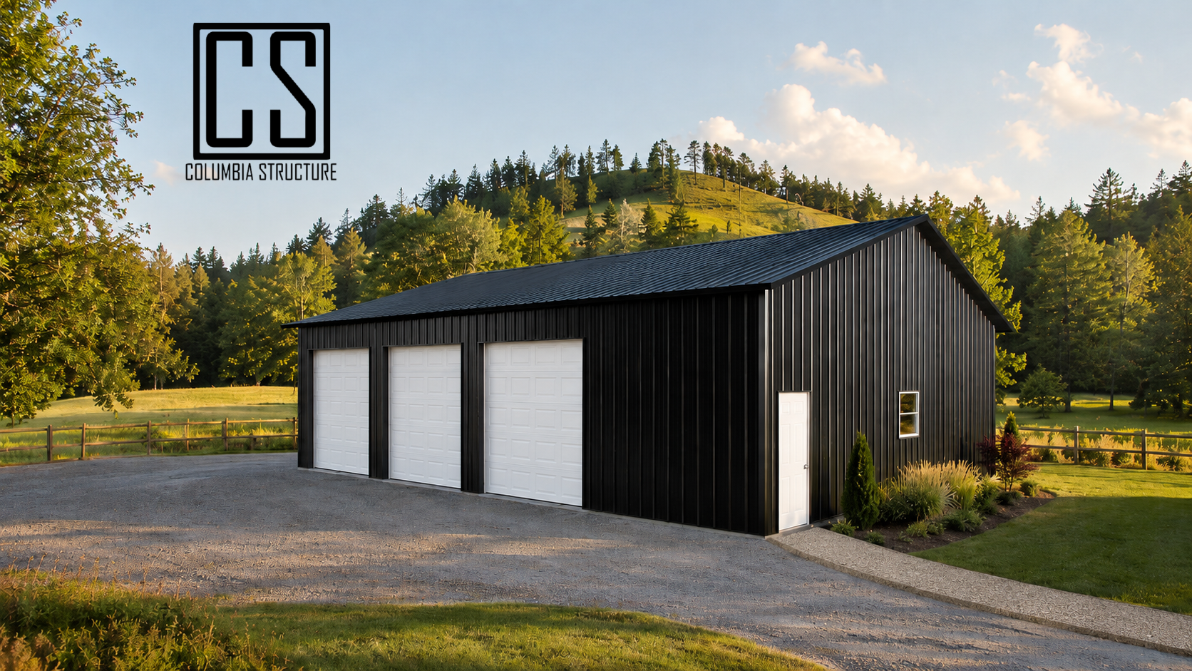 36x48x12 Pole Barn Kit W/ Garage Doors Included