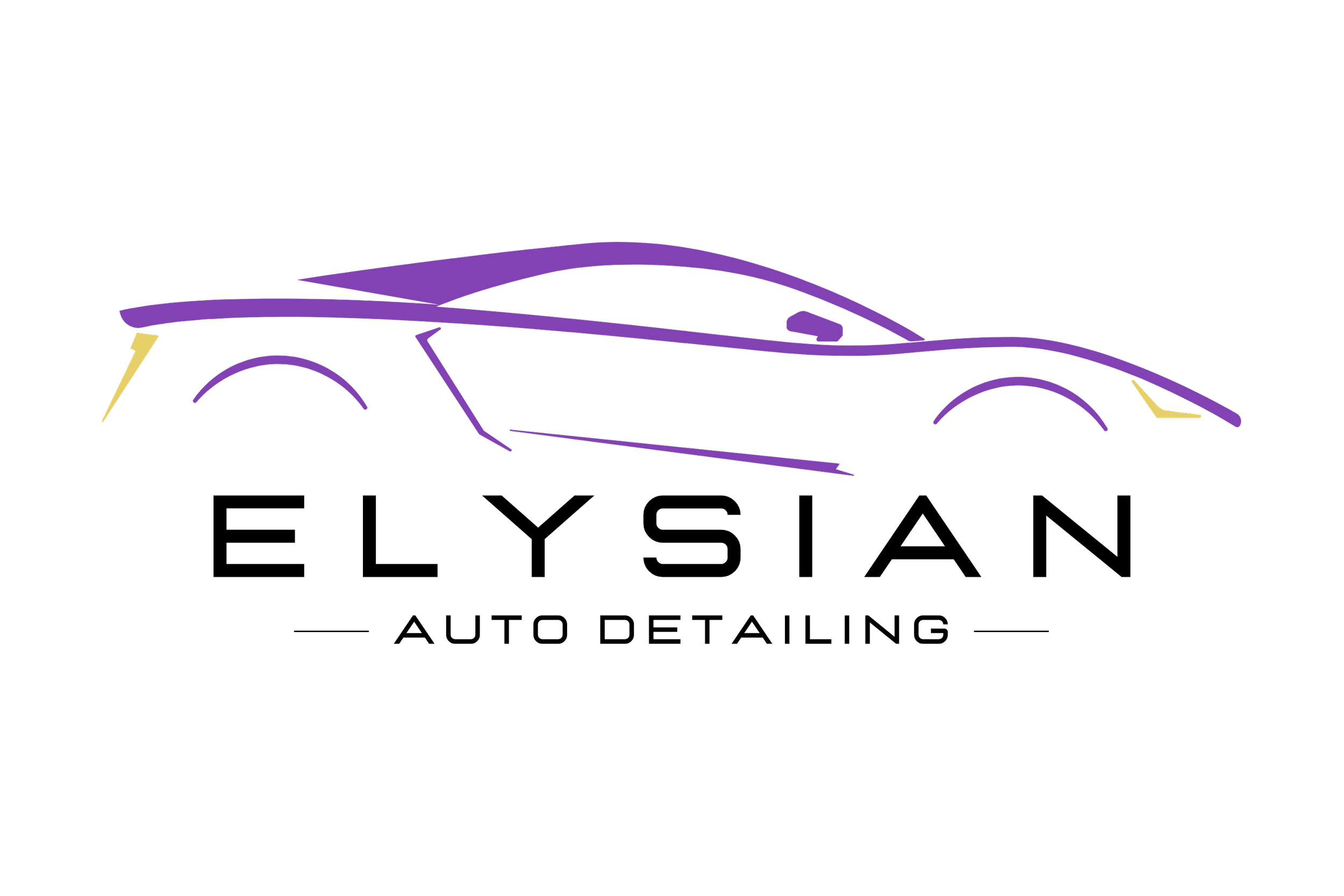 A line drawing of a purple sports car with gold accents, shown from a side view.