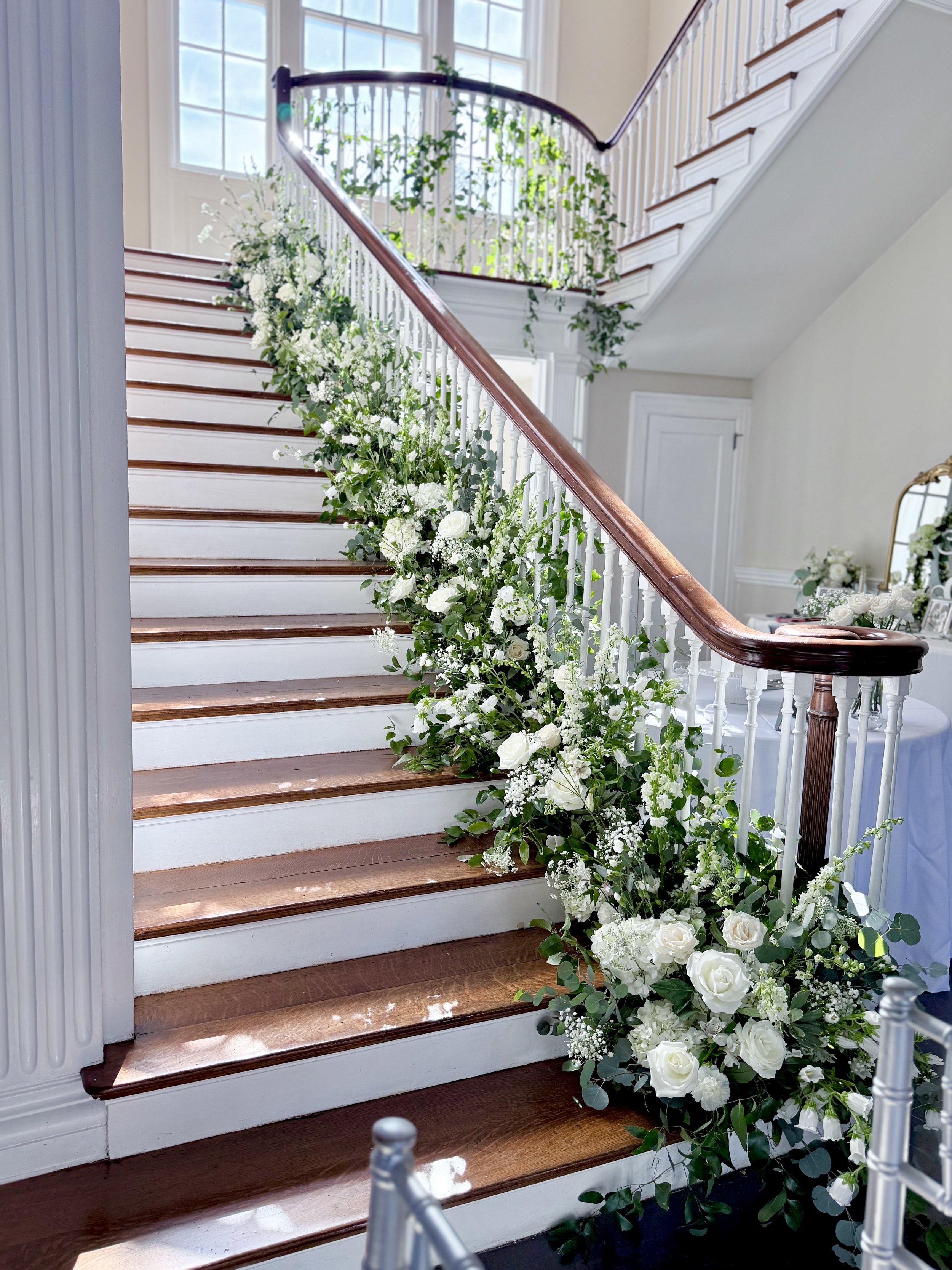 White & Green Staircase Floral Meadow