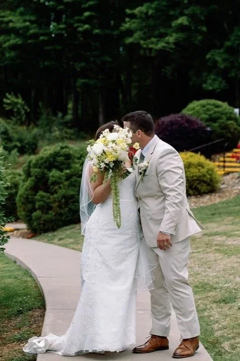 bride and groom portrait with bridal bouquet
