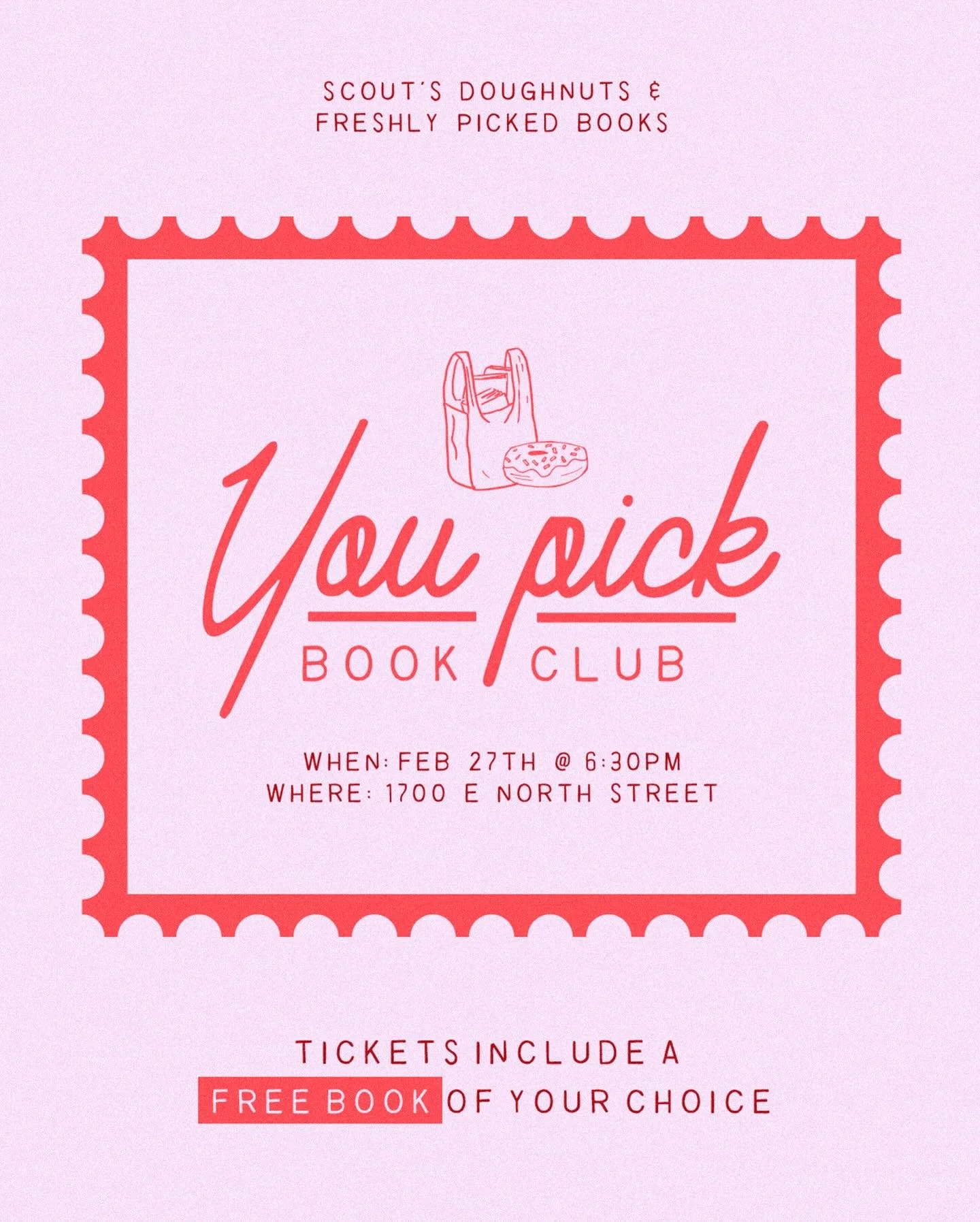 🚨ATTENTION READERS OF GREENVILLE🚨 

Our next You Pick Book Club is coming up on February 27th! This time around, @scoutsdoughnuts is hosting and bringing allllll the doughnuts and coffee 📚☕️🍩 Our last You Pick Book Club was SOLD OUT, so don&rsquo