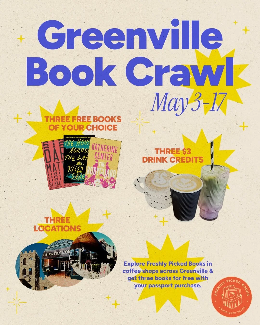 📖HEY GREENVILLE READERS📖

We&rsquo;re SO excited for this one!!!!! Get your tickets for our first ever Greenville Book Crawl from 5/3 to 5/17. This is your opportunity to discover new books and visit coffee shops around town.

❤️Purchase tickets at