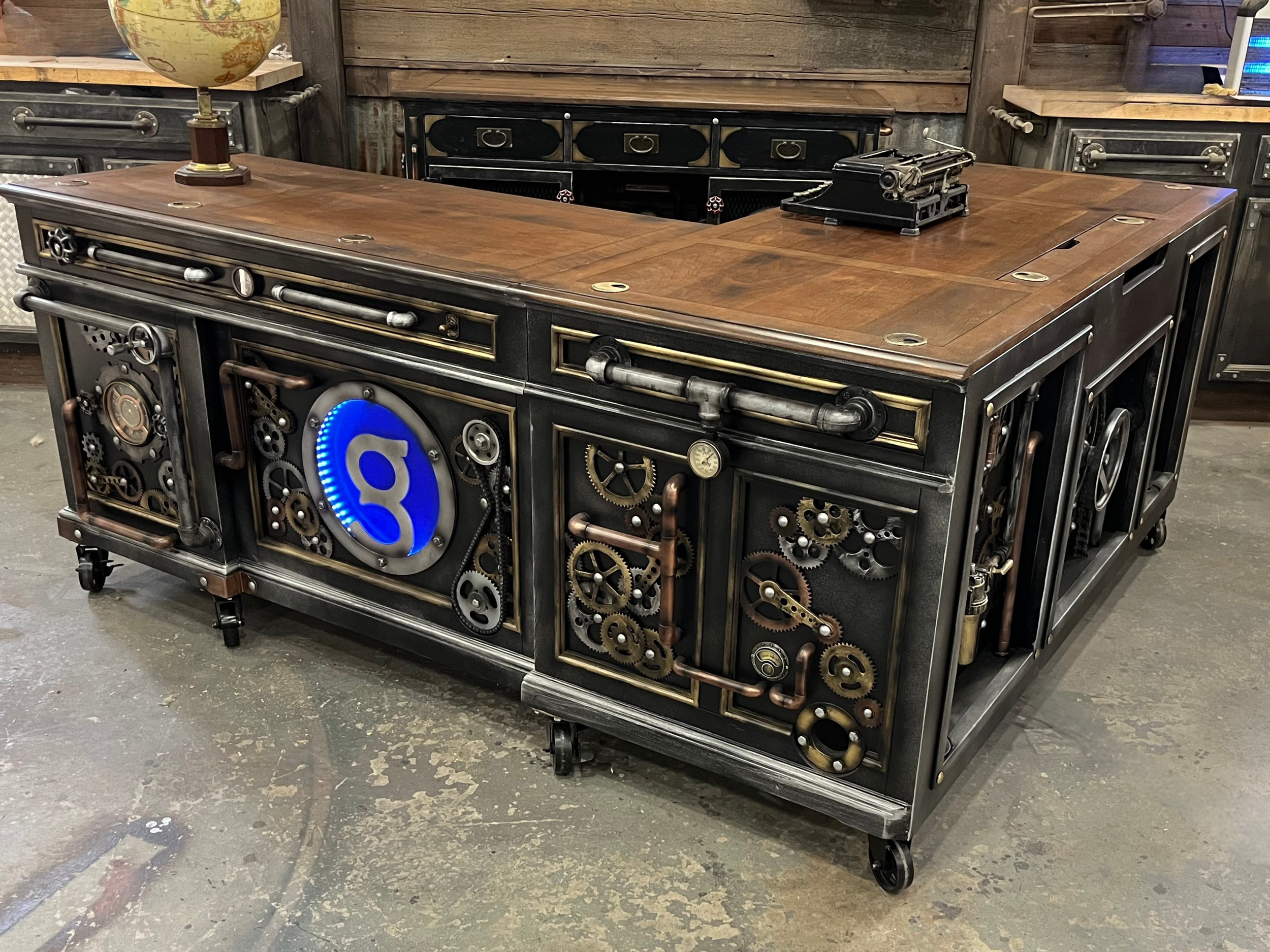 Custom Steampunk L-Shaped Desk | Industrial Executive Desk
