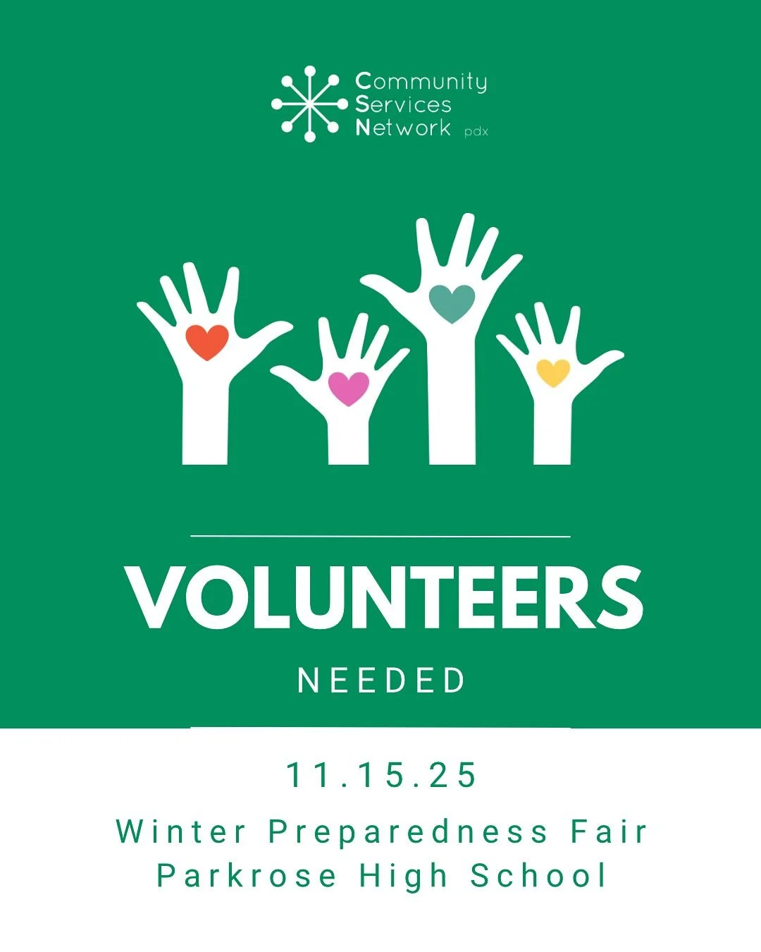 Hi, everyone! We could use some help at our upcoming 11/15 Winter Preparedness Fair! 
We are looking for folks to:
🧥 Hand out coats to kids
🍎 Organize and help families take groceries home
🌯 Hand out burritos
🎟️ Help guests sign up to win a priz