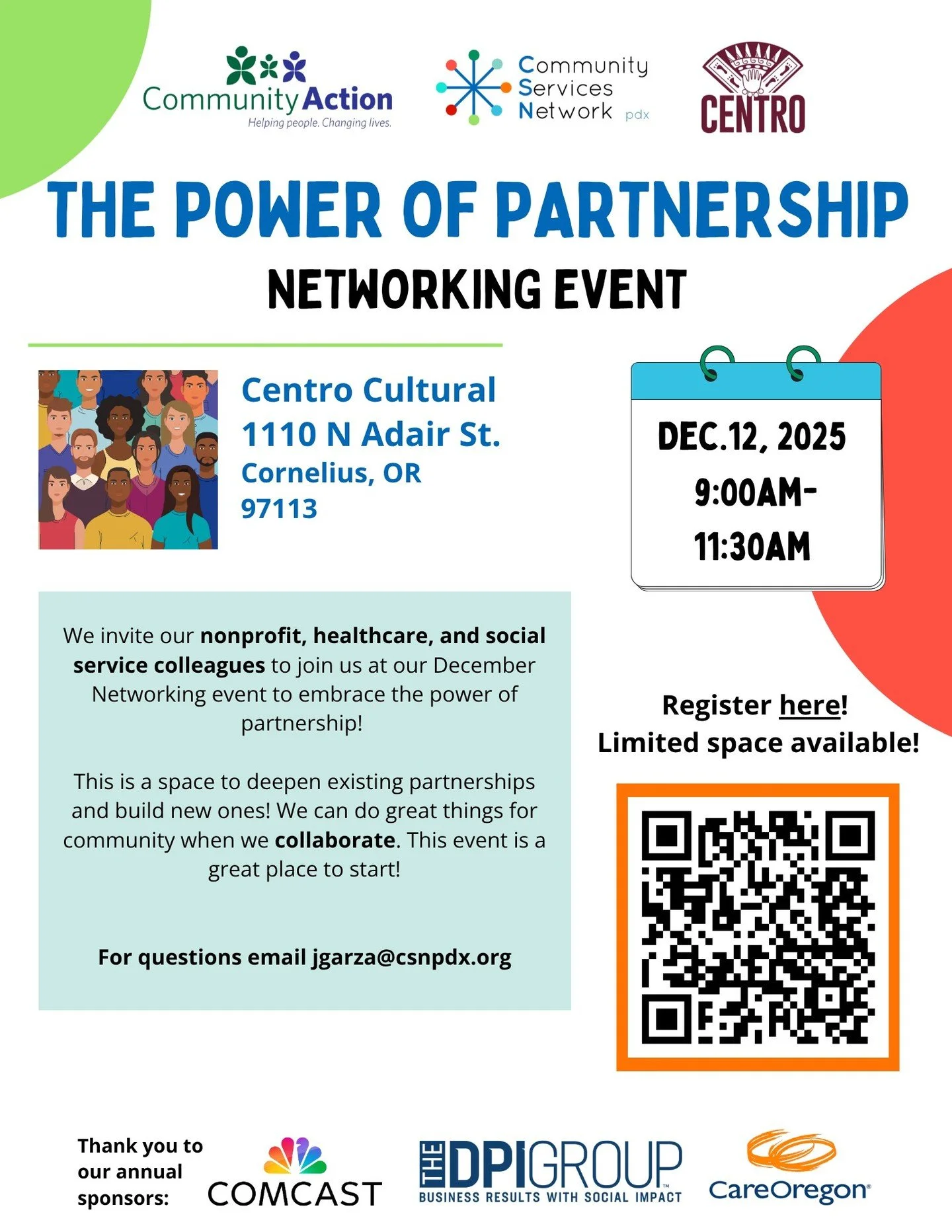 👉Mark your calendars! Our next Washington County Networking Event is happening on 12/12, co-hosted in partnership with Centro Cultural and Community Action! 

📆Friday, December 12th, 2025
⏰9:00am-11:30am
📍Centro Cultural (1110 N Adair St, Corneliu