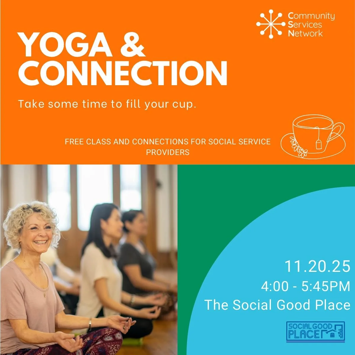 It&rsquo;s coming up! Get ready to take a mindful pause and casually connect with other social service providers. 

📆 November 20, 2025
⏱️ 4:00 - 5:45pm
📍The Social Good Place (@socialgoodplace )

Hope to see you there! Registration is required! ✨