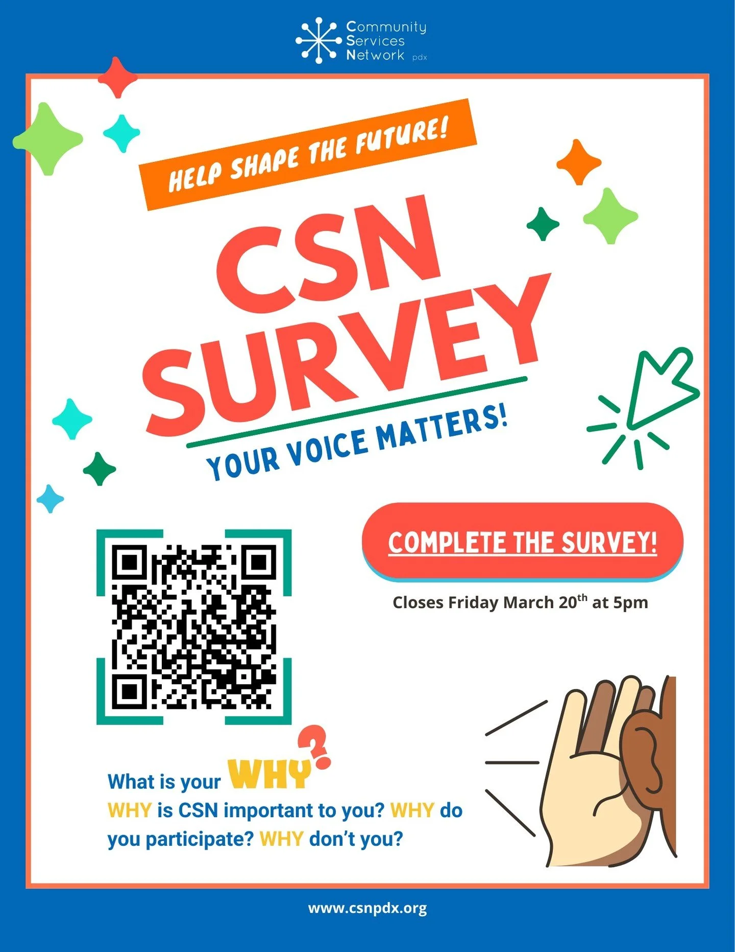 We want to hear from you!! 💡

Each year, we time to reflect and ask the important questions - What do our providers need? How can CSN continuing resourcing our network? We're here to listen 💙

Our annual survey helps guide CSN priorities, efforts, 