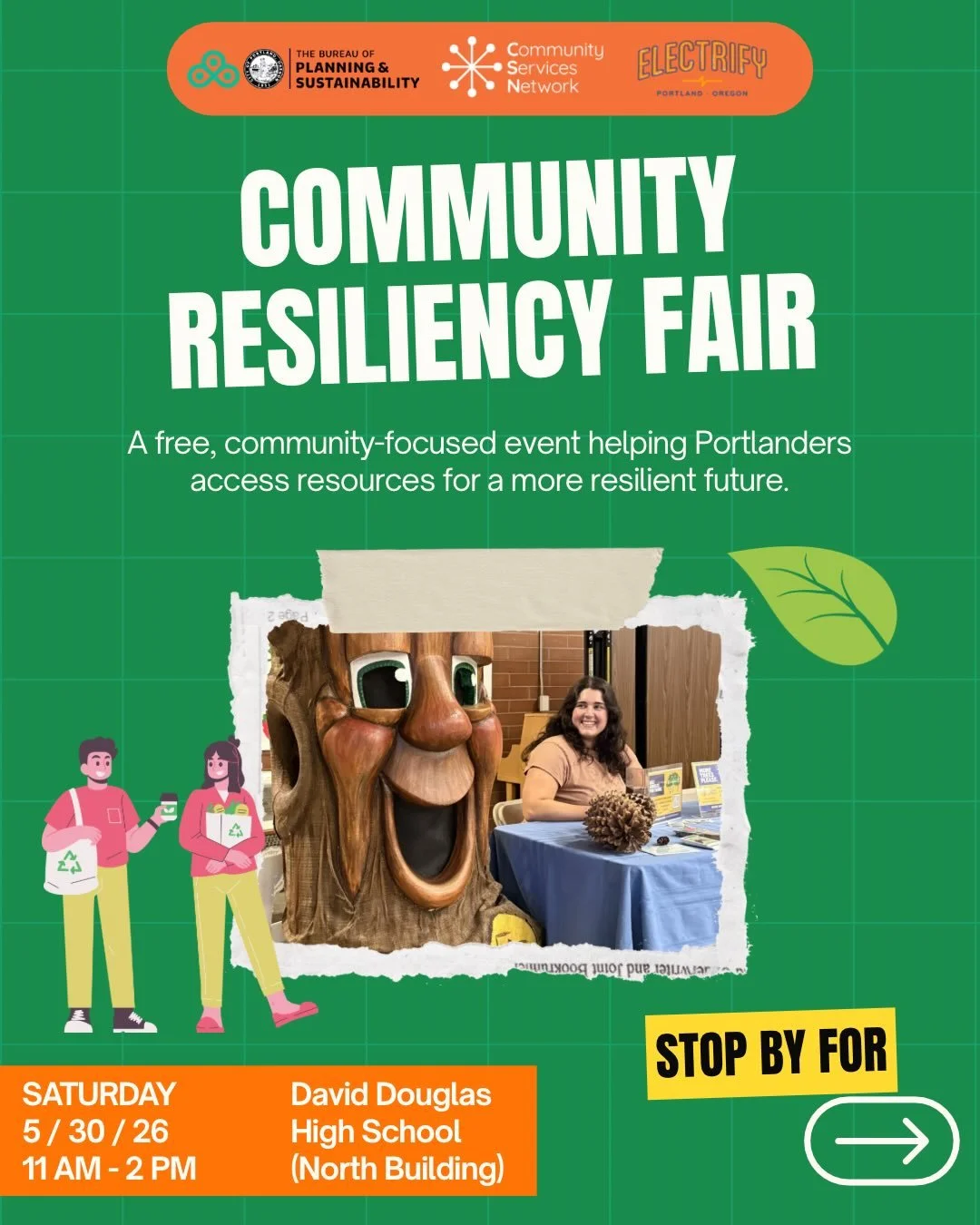 Mark your calendar! ✏️📆

Saturday, May 30 from 11am - 2pm at David Douglas High school! 

Community Resiliency Fair in partnership with @portlandbps and @electrify.pdx! 

Featuring local nonprofits, helpful services, and hands-on opportunities to su