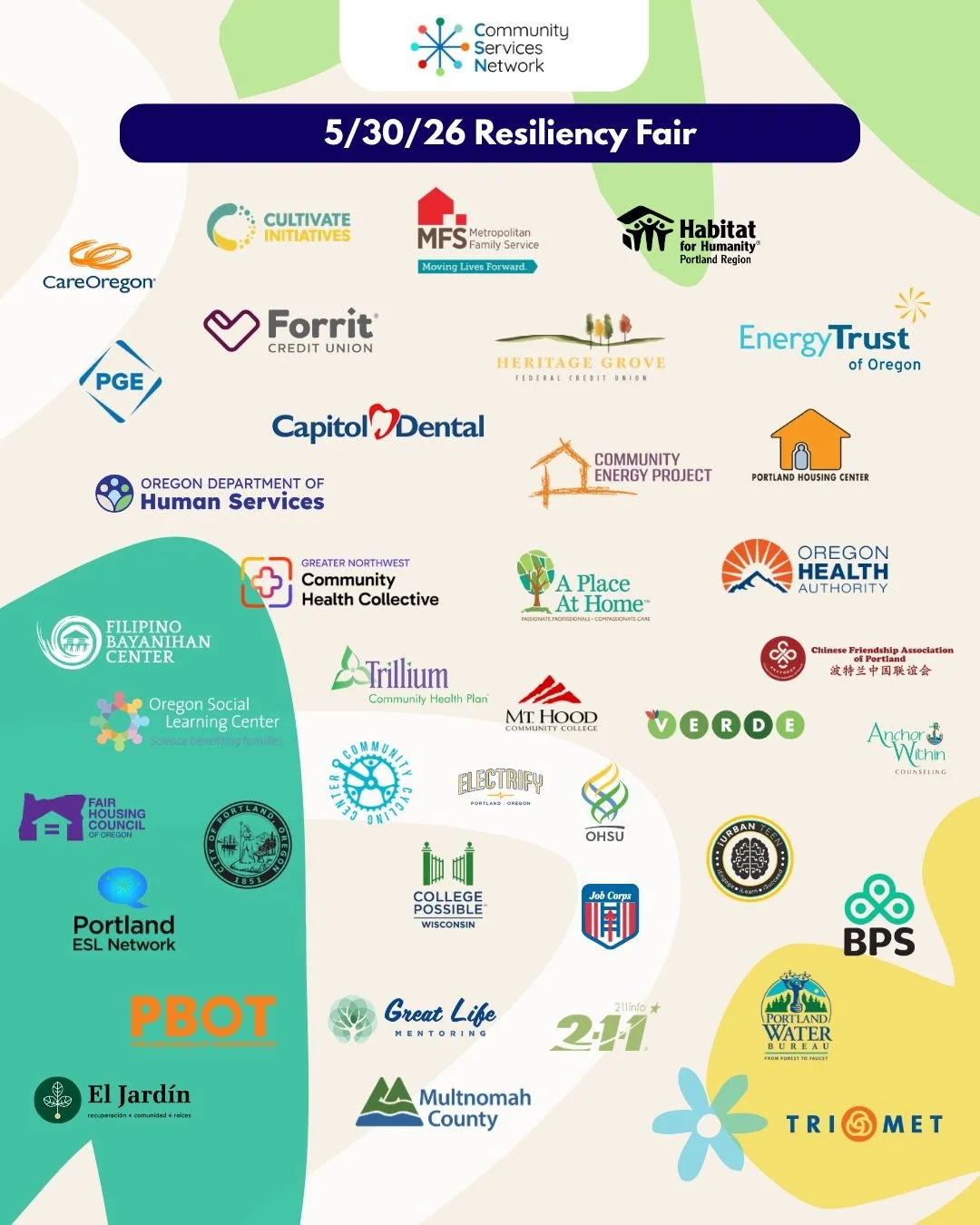 We will have an amazing group of nonprofits and government agencies at the Community Resiliency Fair next Saturday! Check it out! 

Saturday, May 30
11am - 2pm
David Douglas High School (North Building)

@careoregon @cultivateinitiatives @mfspdx @hab