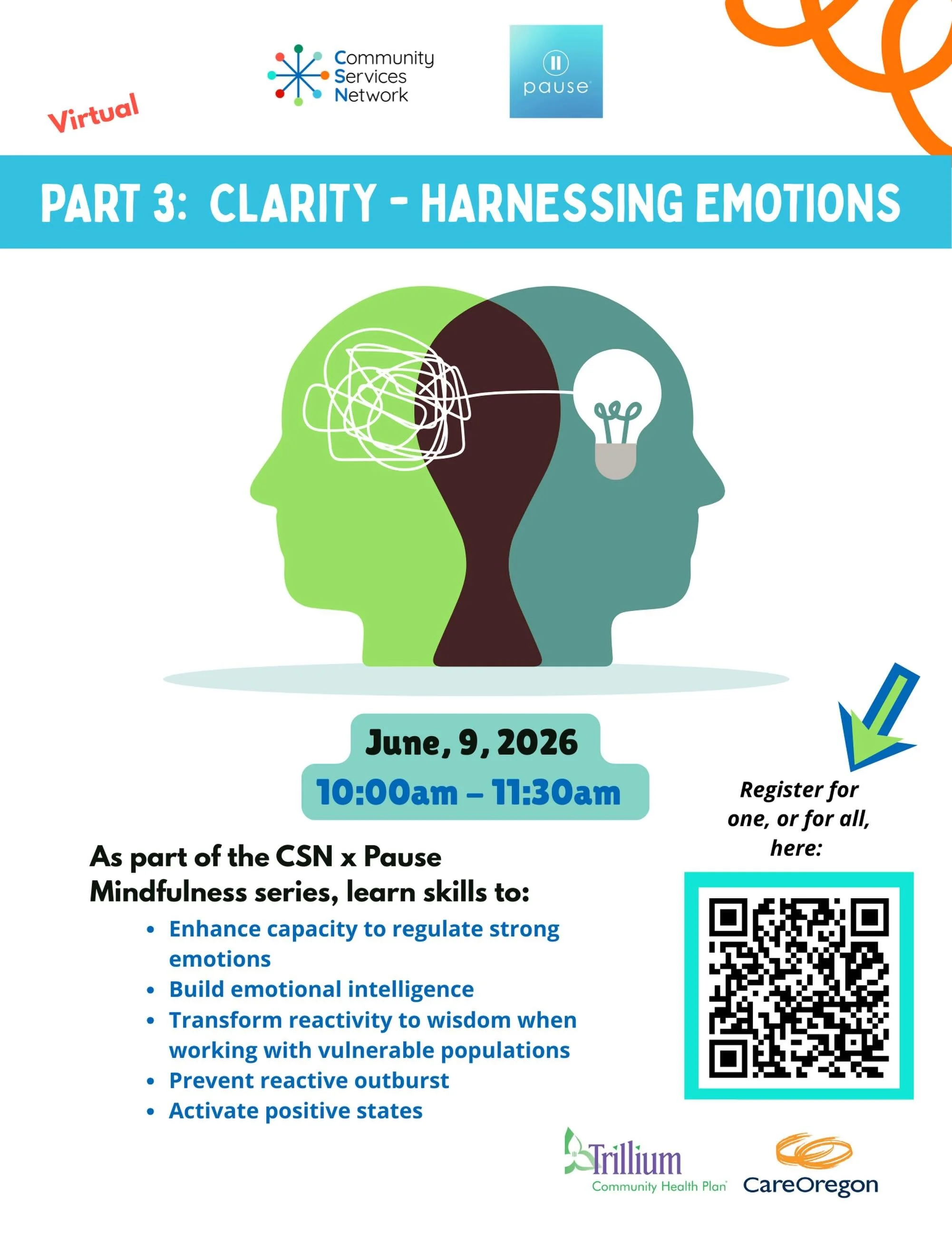 We're glad to welcome you back for the third session of CSN's 2026 Resiliency Series: Clarity &ndash; Harnessing Emotions. 💙

In partnership with Pause, this session offers a thoughtful, practical workshop focused on strengthening emotional intellig