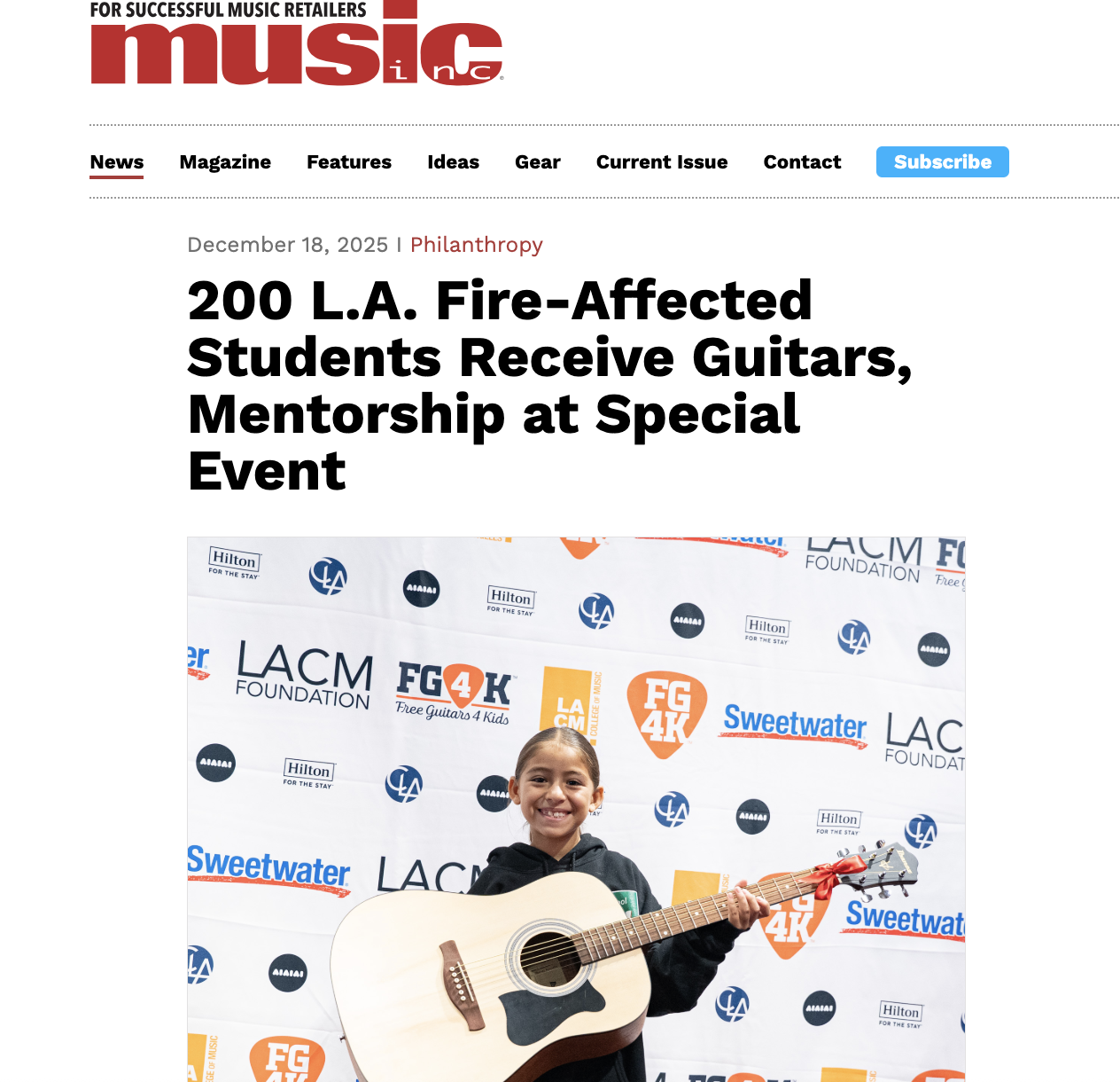 FG4K Featured in Music Inc. Magazine