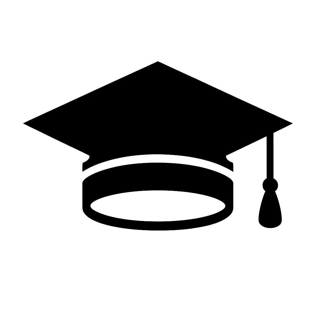 Outline drawing of a graduation cap with a tassel.