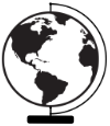 A black-and-white icon of the Earth globe showing the continents.