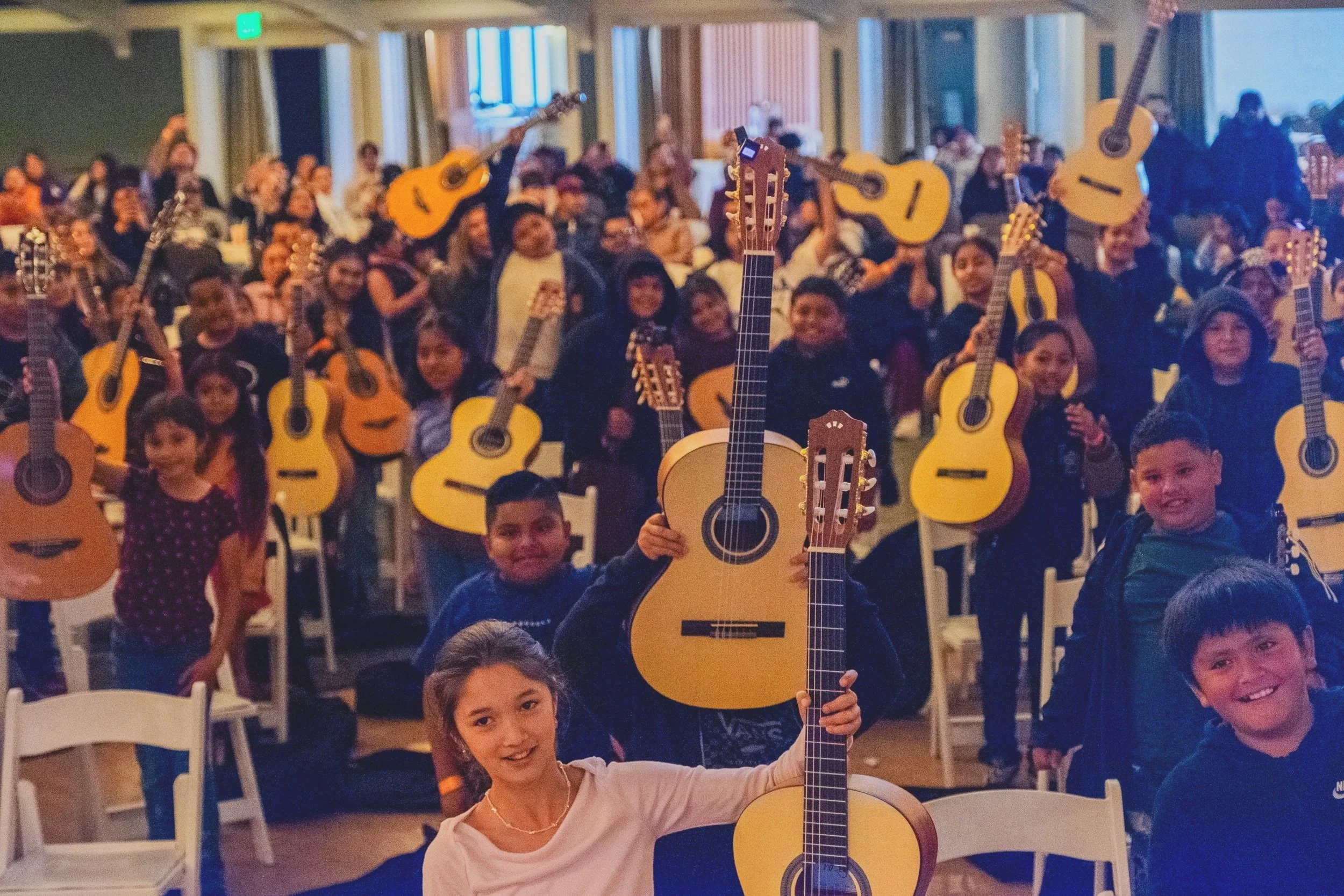 Santa Cruz Boardwalk giveaway, group of kids and guitars