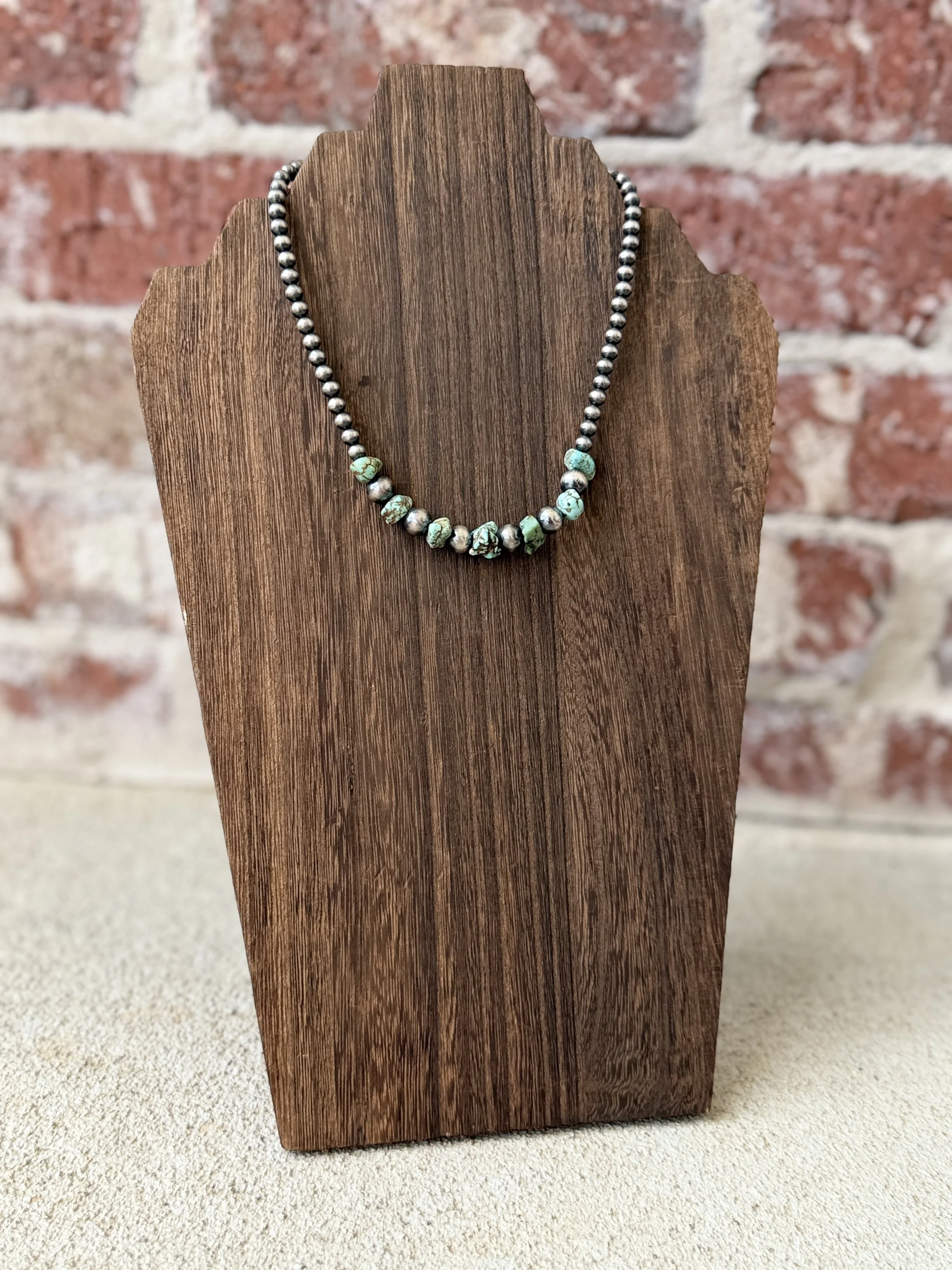 14" Turquoise Nugget with 5 and 8mm Pearl Necklace
