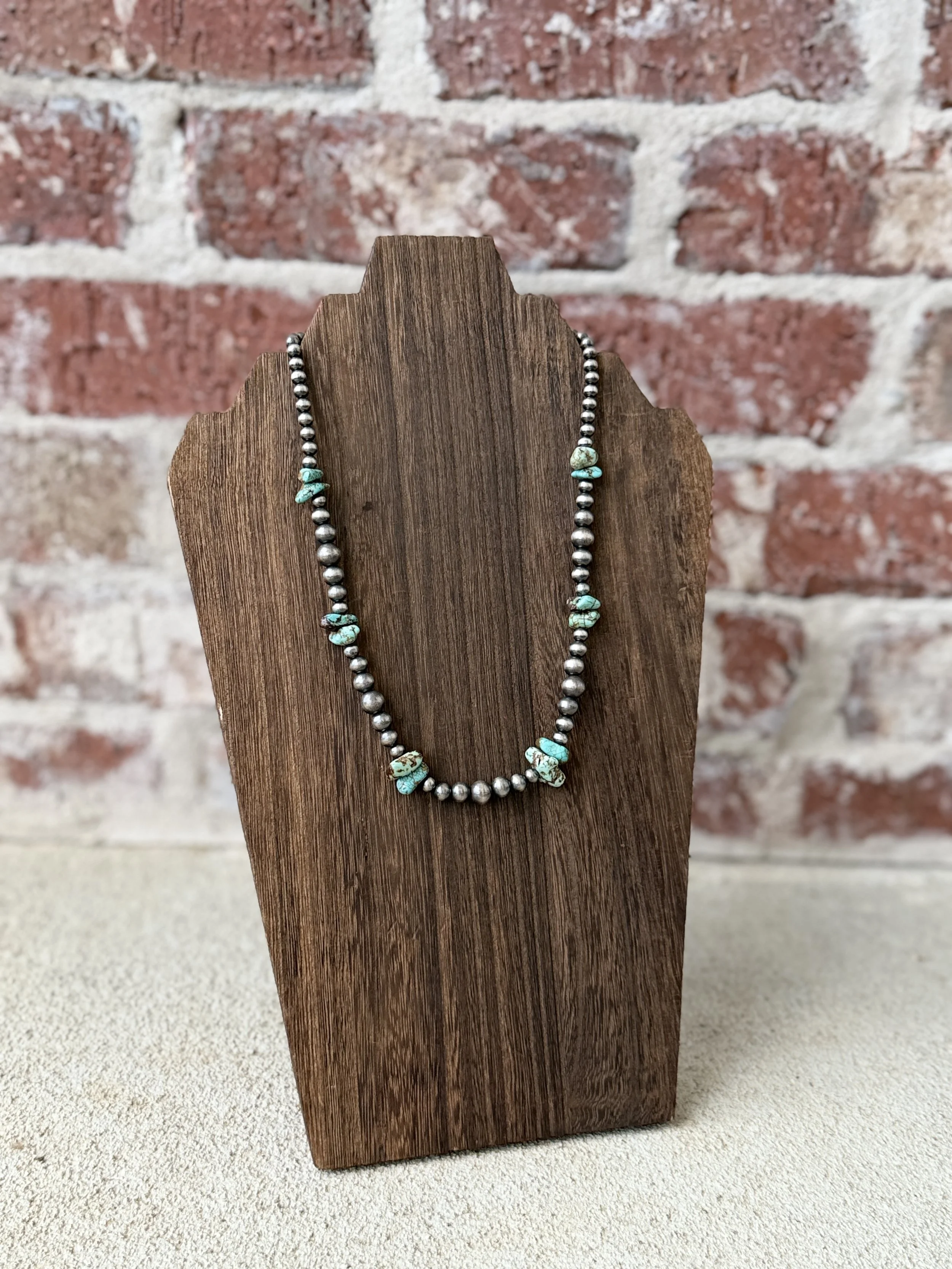 18" Turquoise Nugget w/ 5-8mm Pearl Necklace
