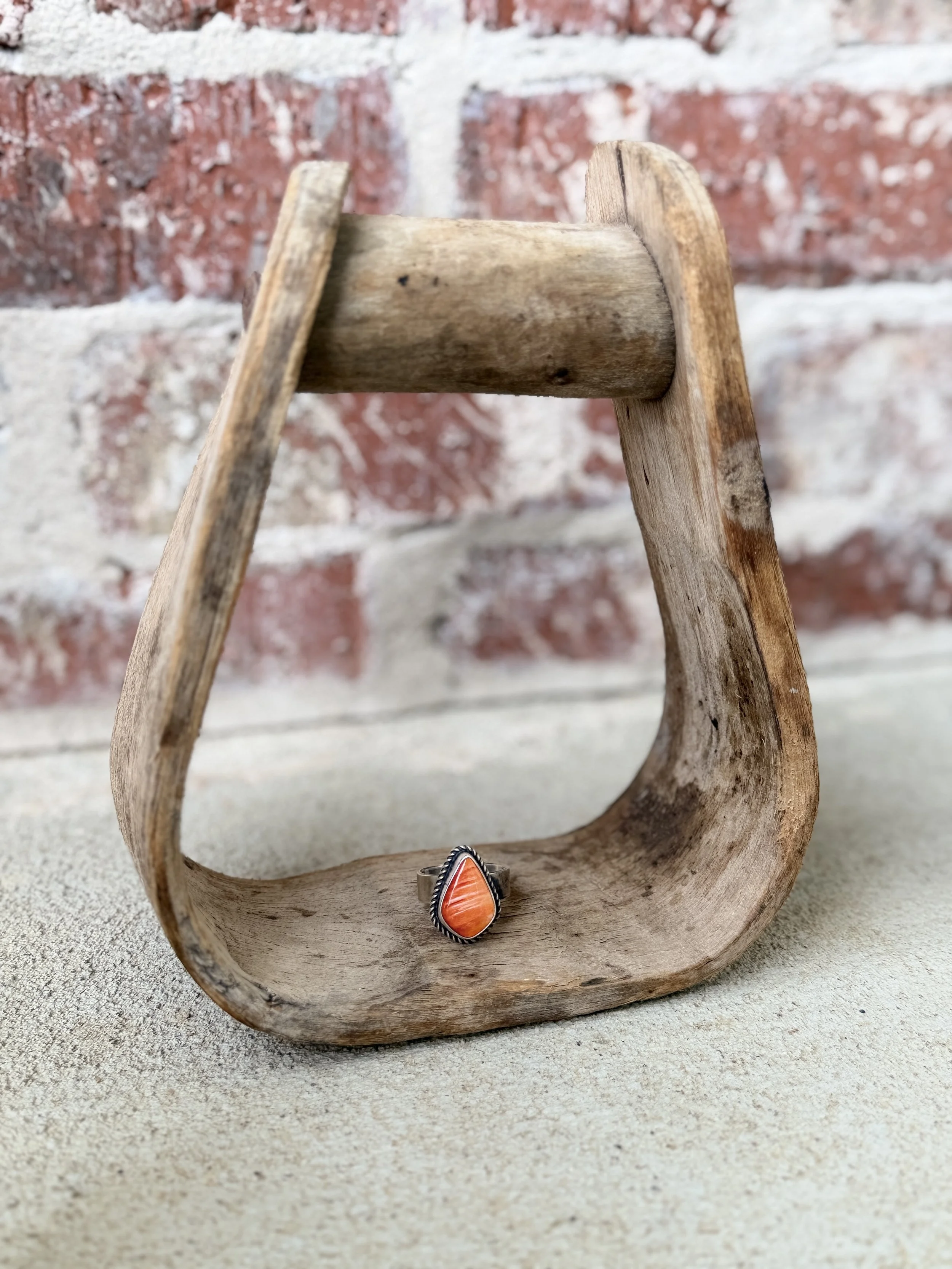 Orange Spiny Teardrop Ring Size 8
