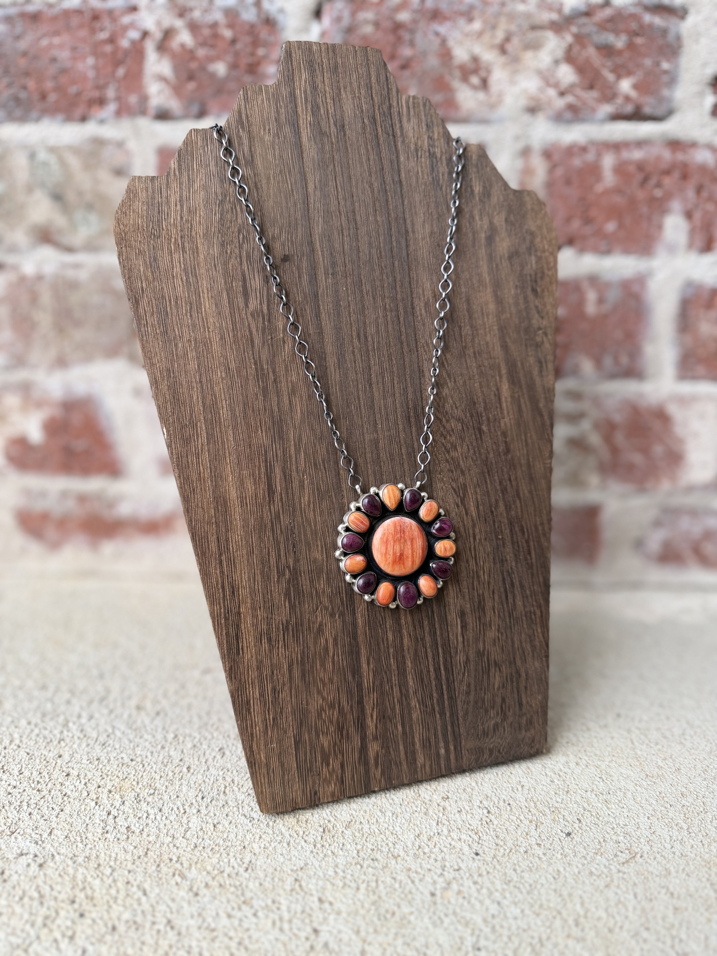 19" Orange & Purple Spiny Cluster  Necklace