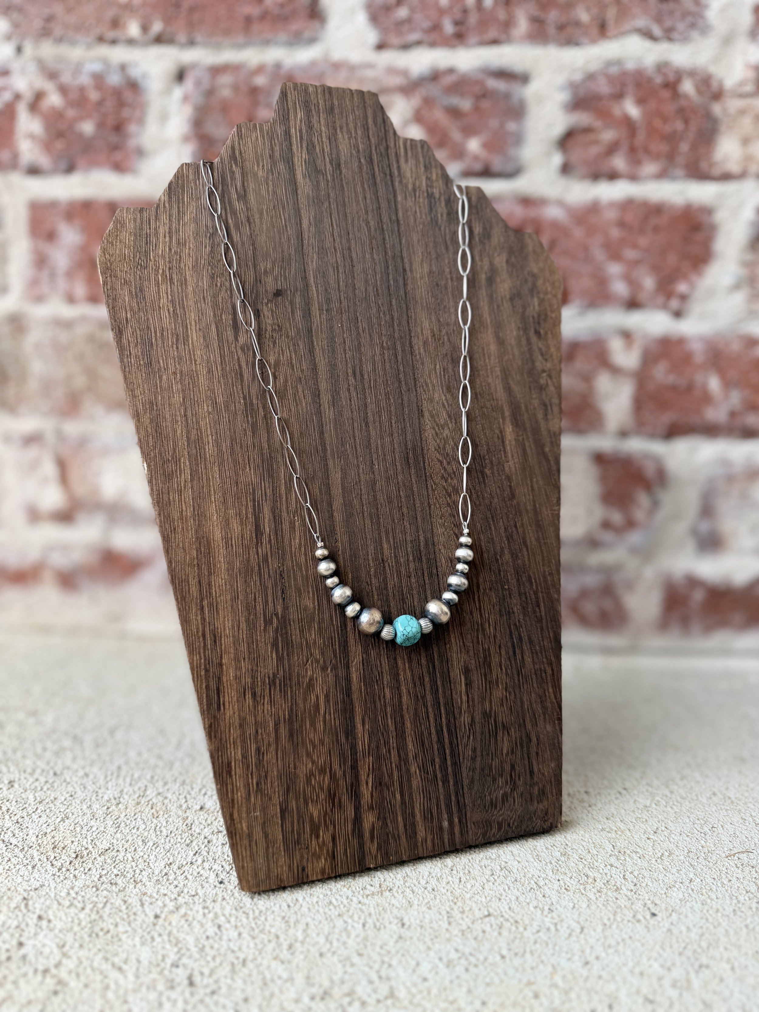 Turquoise & Pearl Bar Necklace 20"