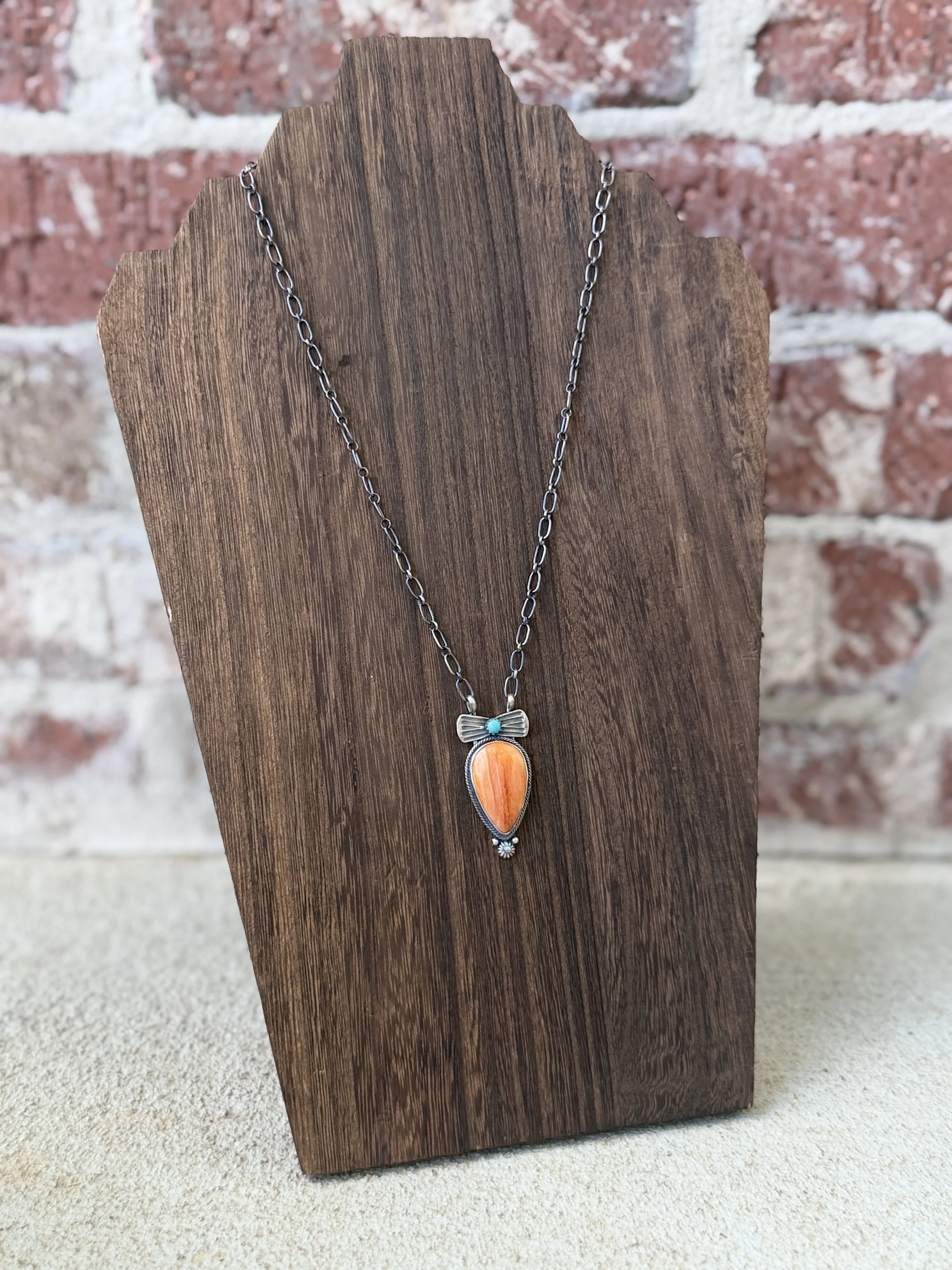 Orange Spiny & Turquoise Necklace 18"