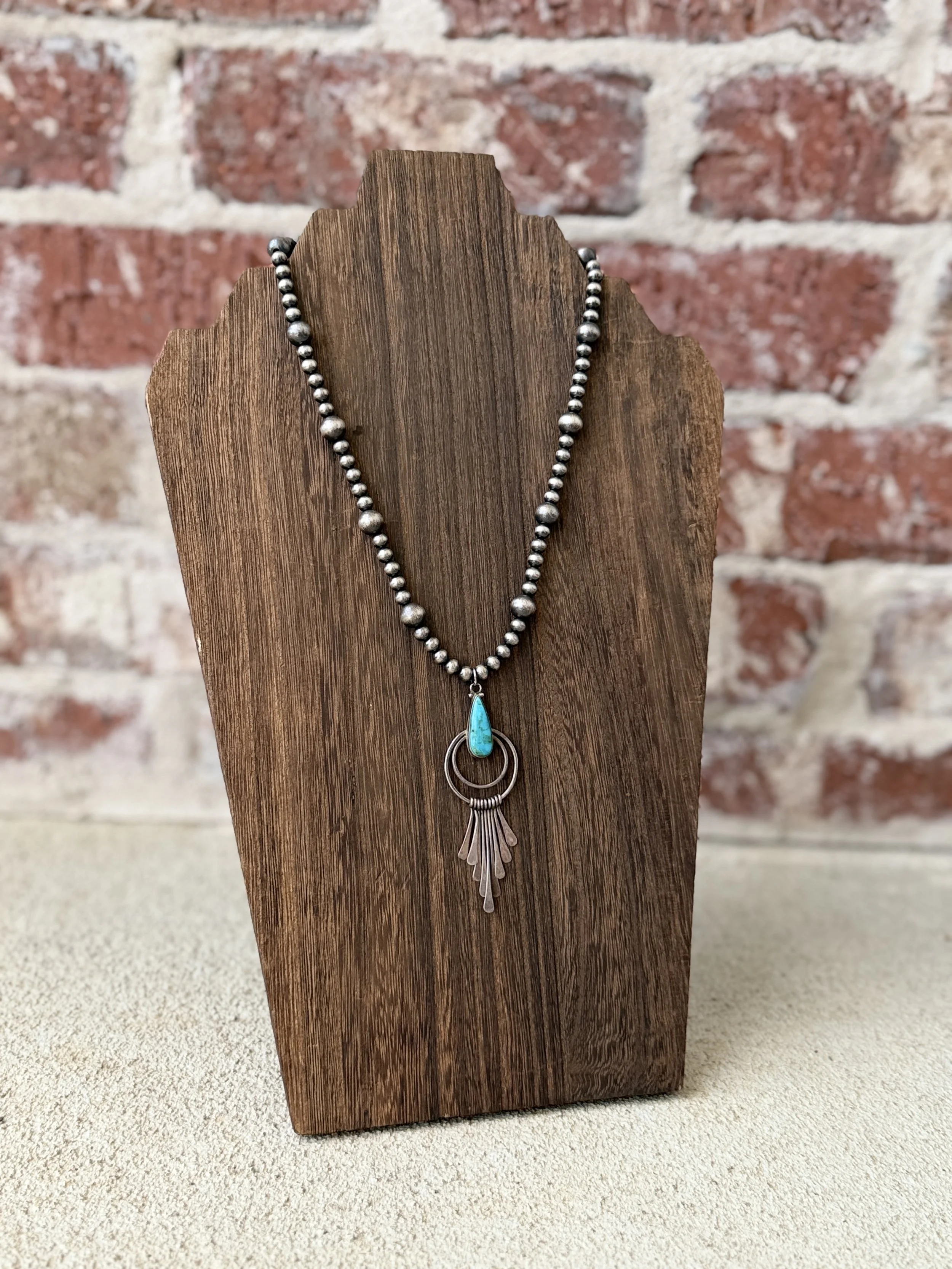 8mm & 5mm Pearl Necklace w/ Turquoise Pendant