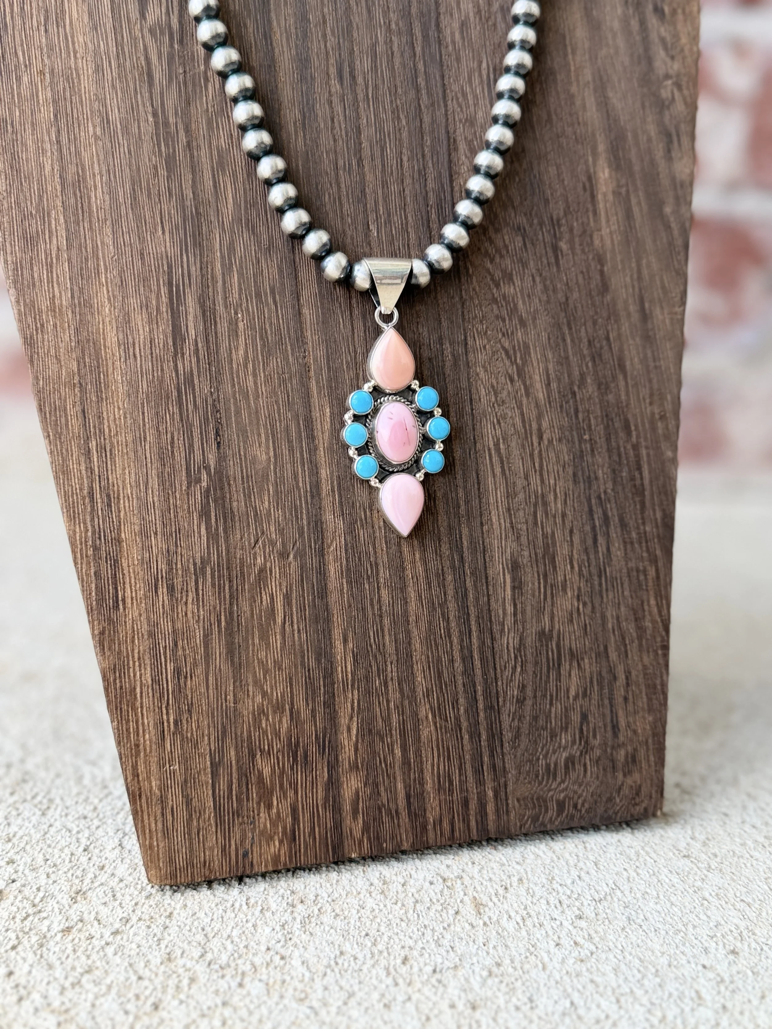Turquoise & Pink Conch Pendant