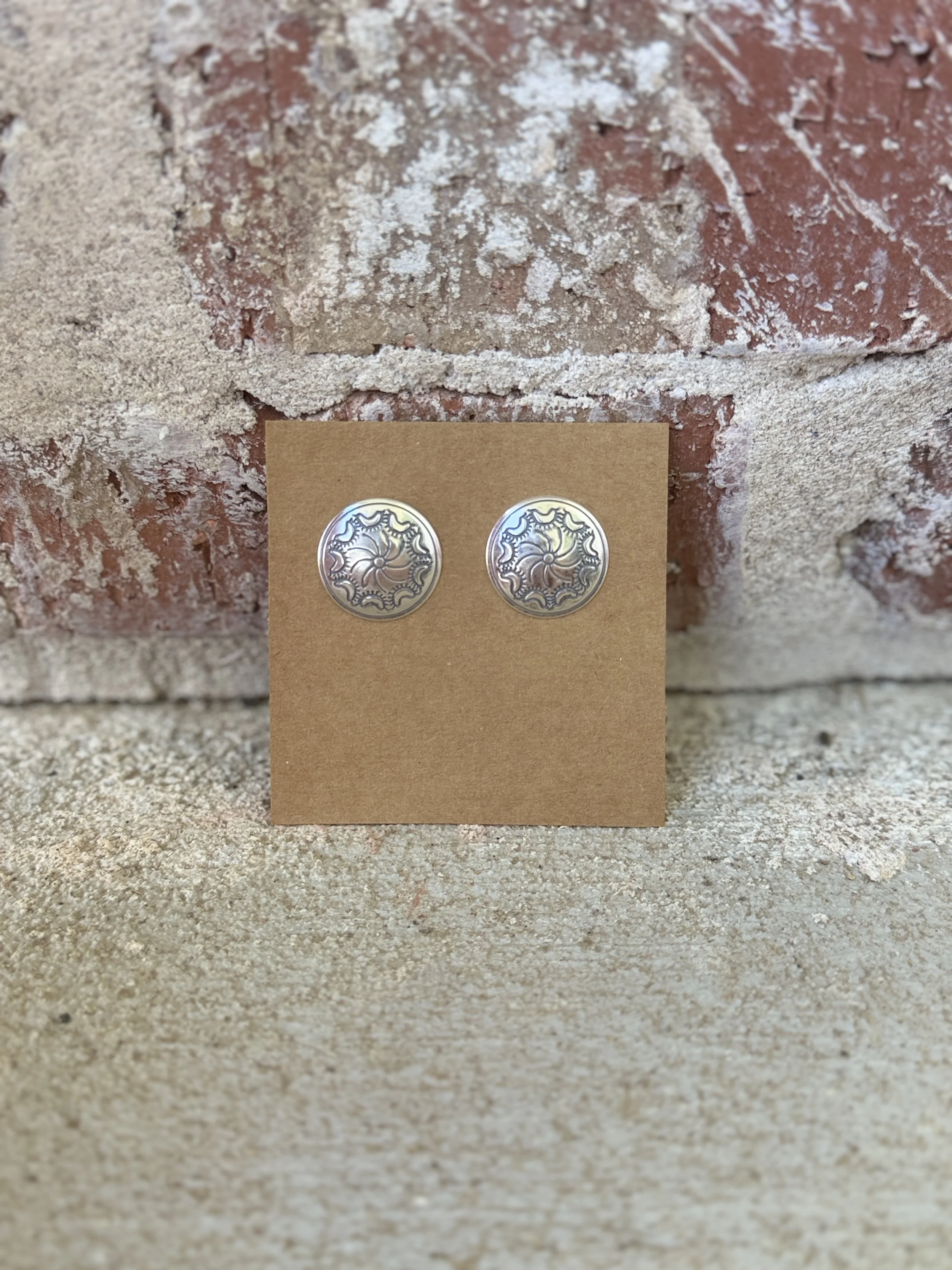 Sterling Silver Design Concho Earring