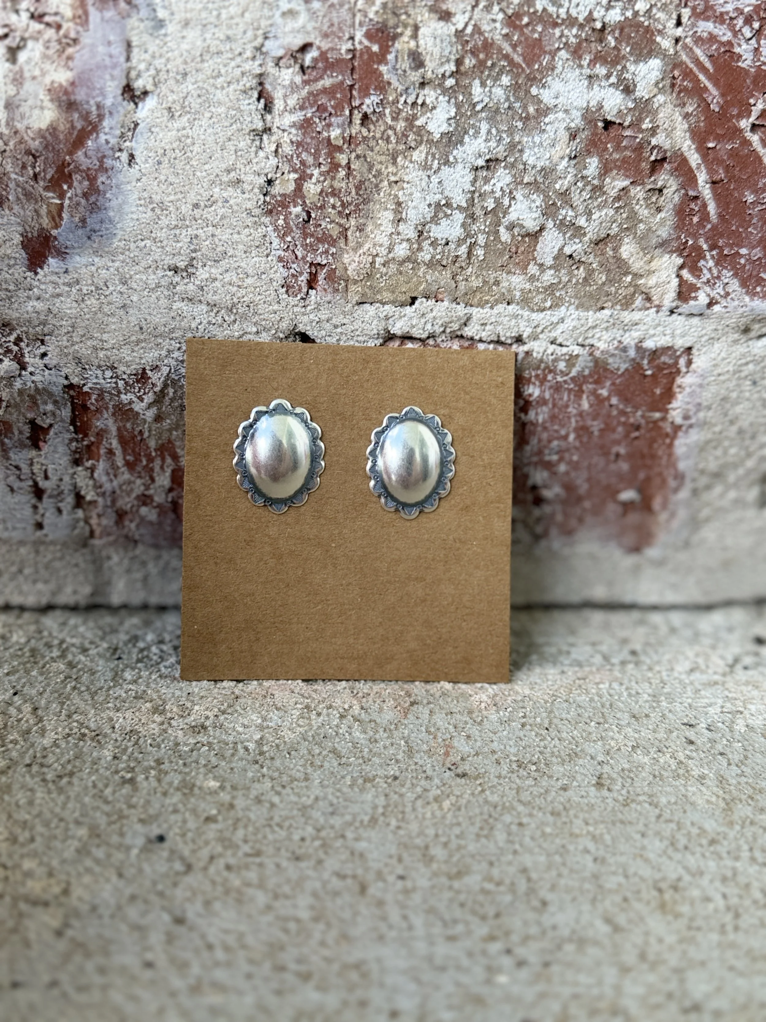 Oval Sterling Silver Concho Earring