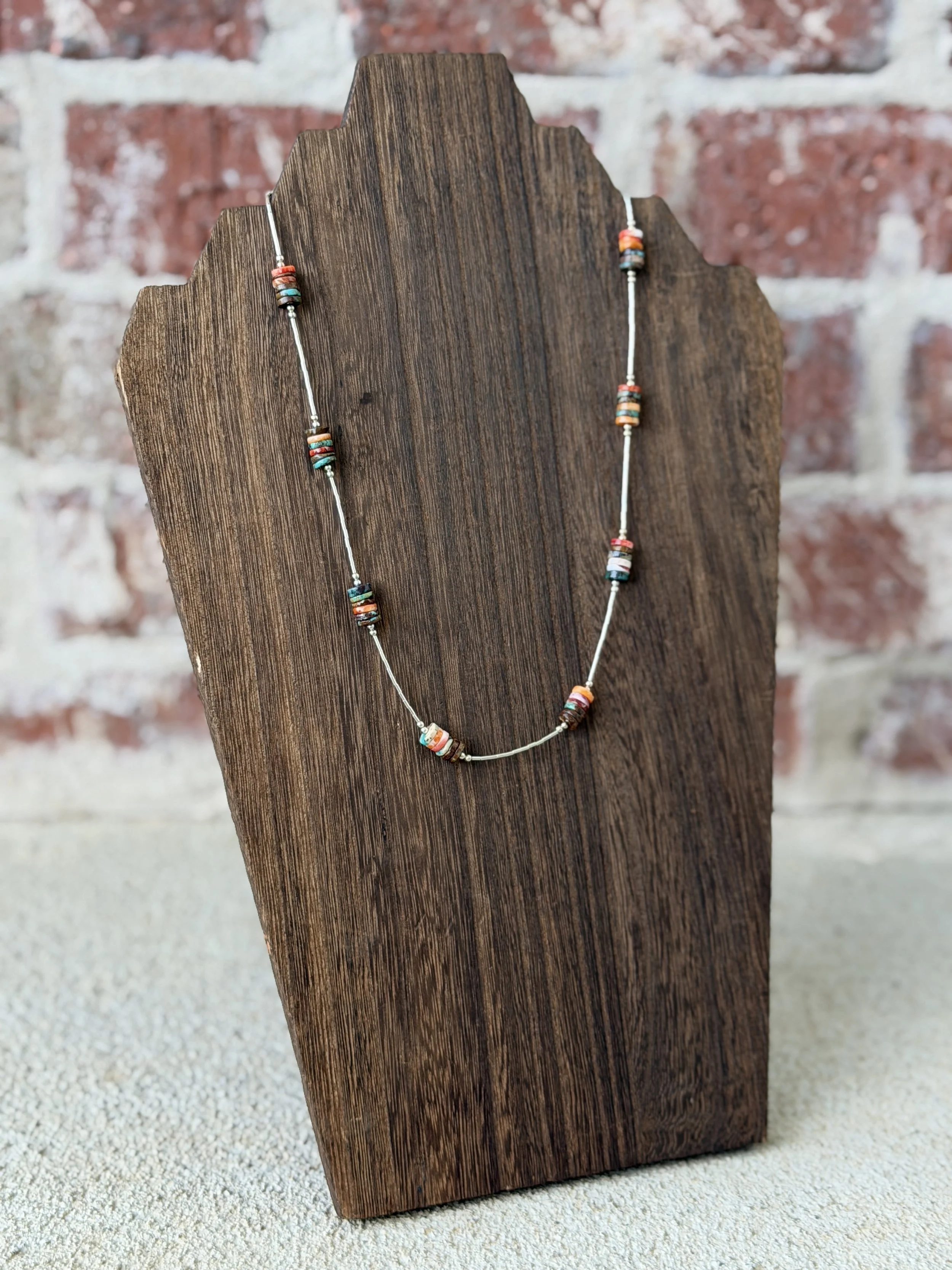 multi Stone Liquid Silver 18" Necklace