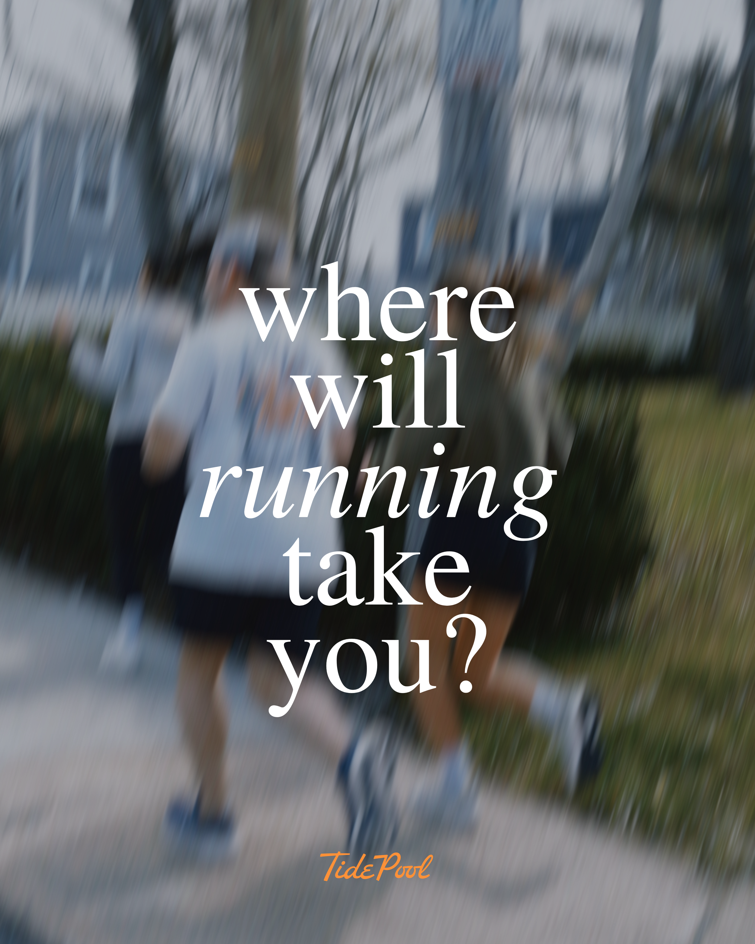 Blurred photo of children running outdoors with text overlay asking 'where will running take you?'