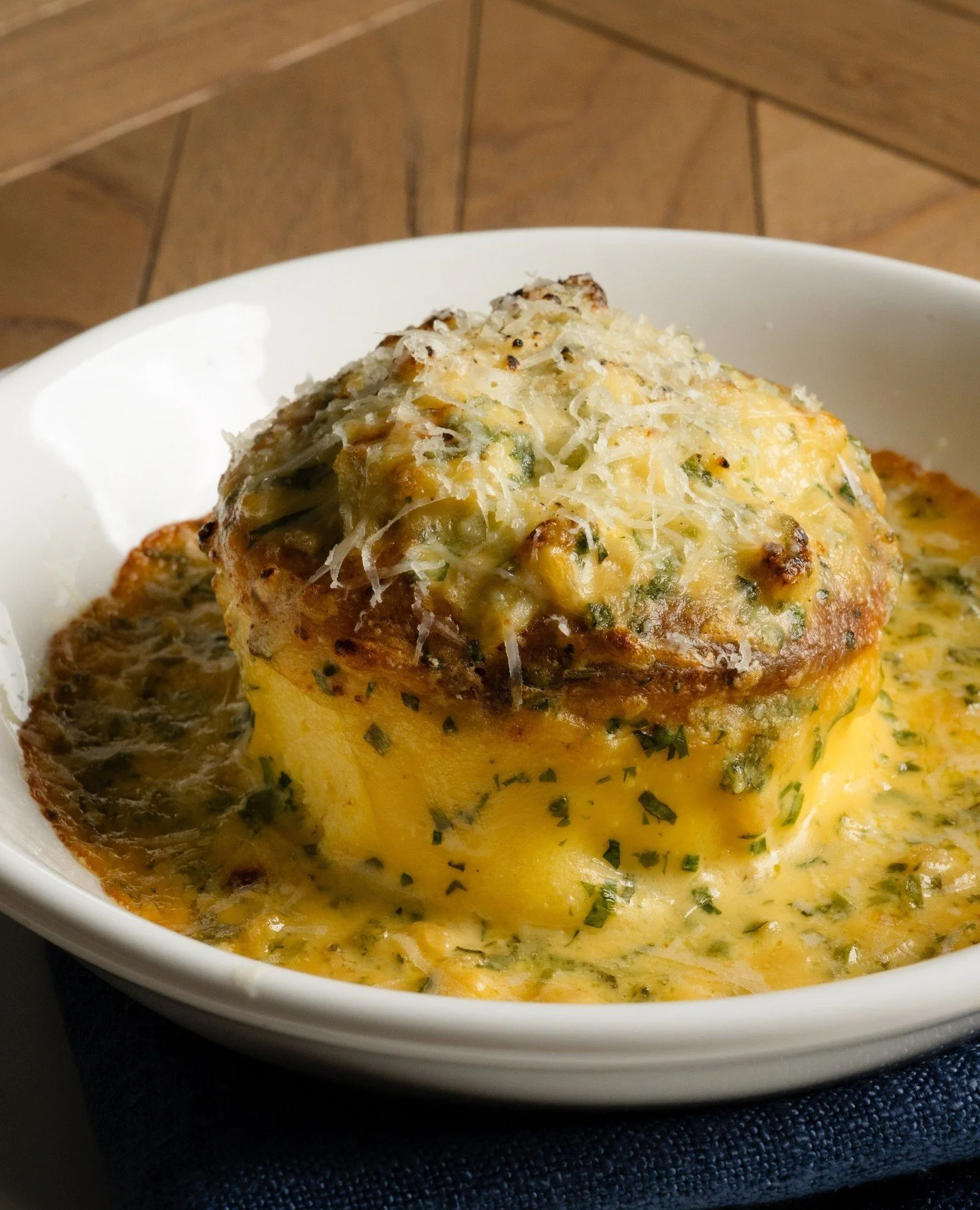 A crowd favourite, and for good reason. Our twice-baked spanner crab souffl&eacute; finished with a traditional sauce thermidor.⁠
⁠
#RickSteinatCoogeeBeach #SpannerCrab #Souffl&eacute;