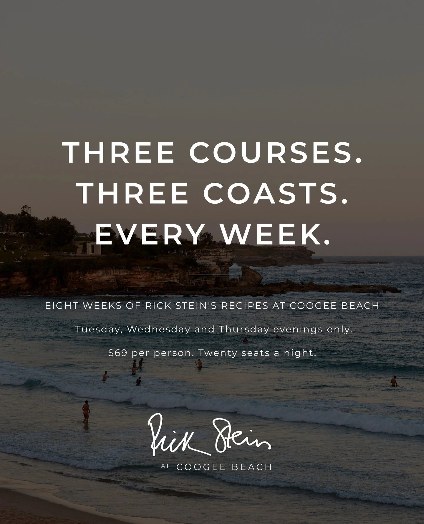 Eight weeks of Rick Stein's recipes. A new three-course menu each week, Tuesday through Thursday only. $69 per person. Twenty seats a night.⁠
⁠
Week one is a French Opening. Mussels Poulette. Steamed Fish with Soy, Ginger &amp; Crispy Garlic. Treacle