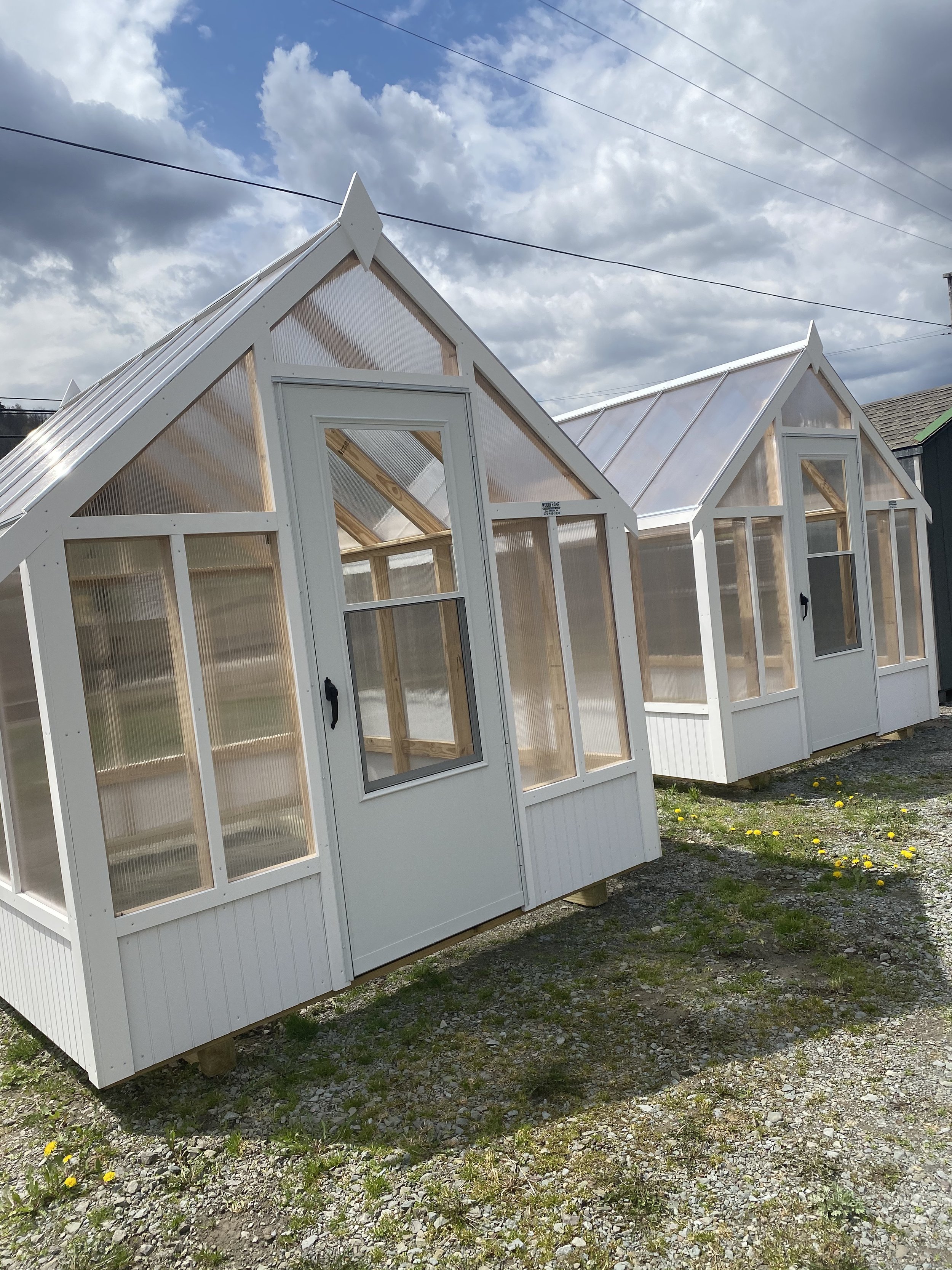 Polycarbonate paneled greenhouses.