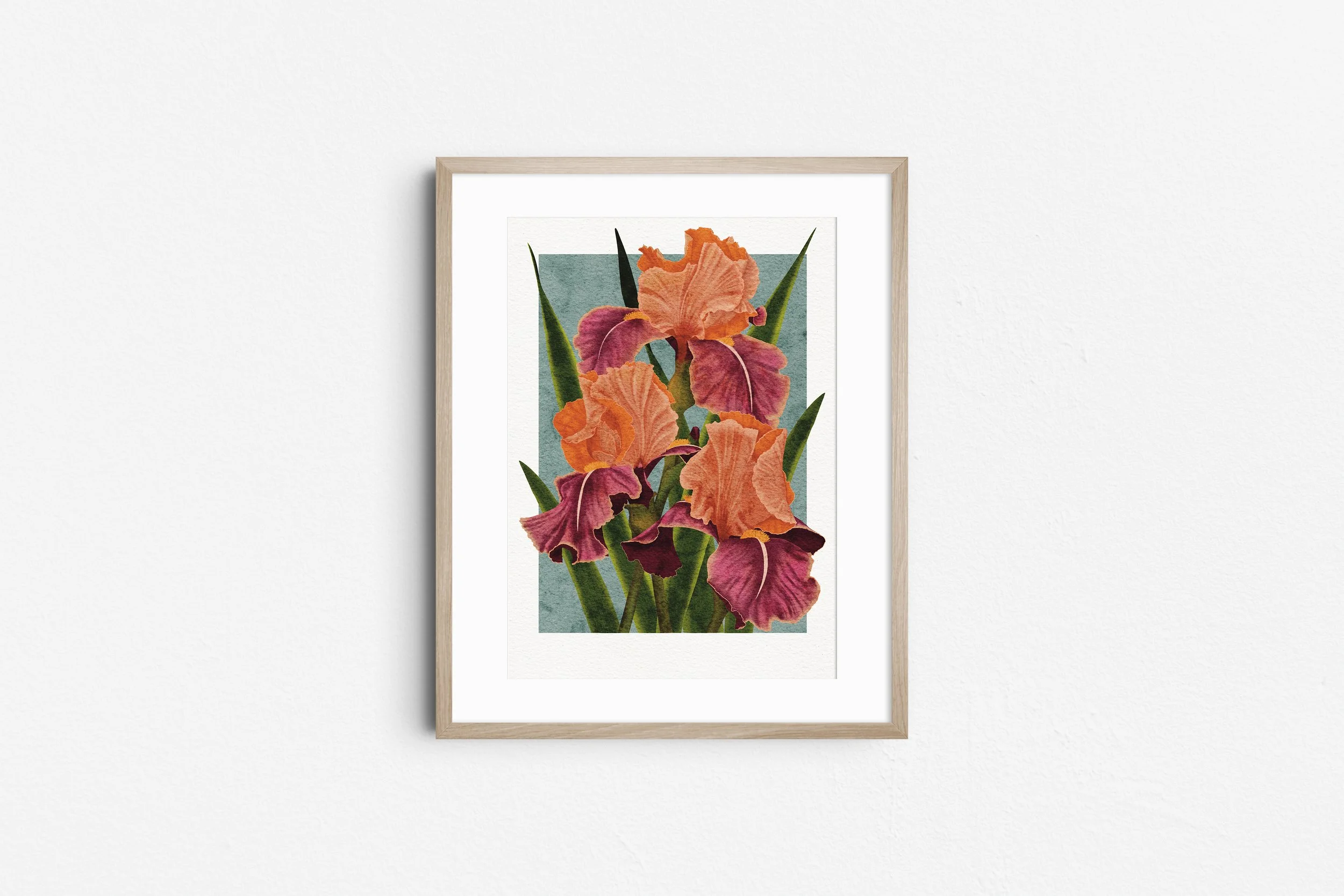 Close-up of Carnaby Iris fine art print by Liz Govier Art Studio highlighting digital brush texture and layered colour.