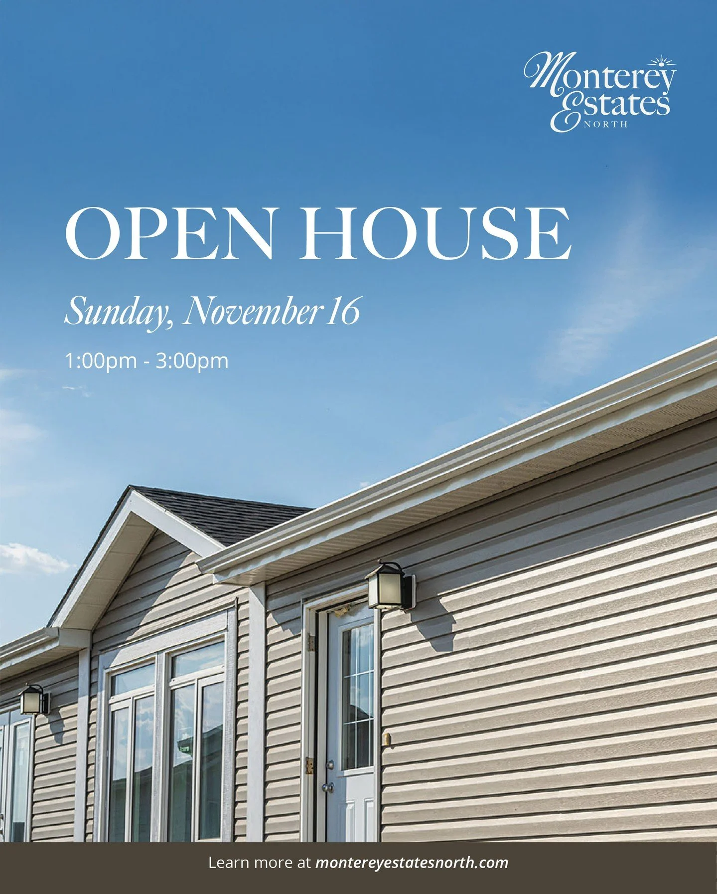 🏡 You&rsquo;re Invited!⁠
⁠
Join us Sunday, November 16th from 1:00&ndash;3:00 PM for our final open house of 2025 at Monterey Estates North, Brandon&rsquo;s newest 50+ community.⁠
⁠
Tour our beautiful quick possession homes, or sit down with Marie t