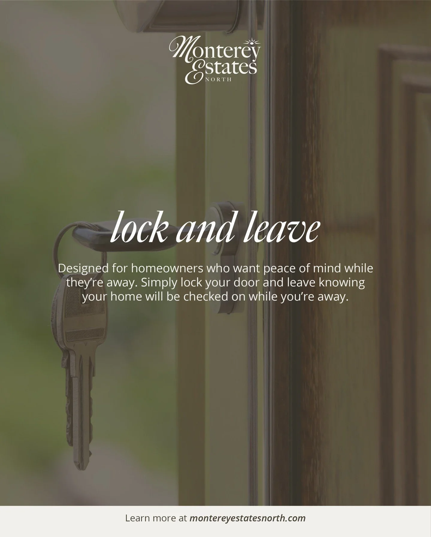If you&rsquo;re someone who loves to escape the cold and spend your winters somewhere warm, Monterey Estates North makes it easy to enjoy a truly worry-free getaway.⁠
⁠
Our Lock &amp; Leave amenity is designed for homeowners who want peace of mind wh