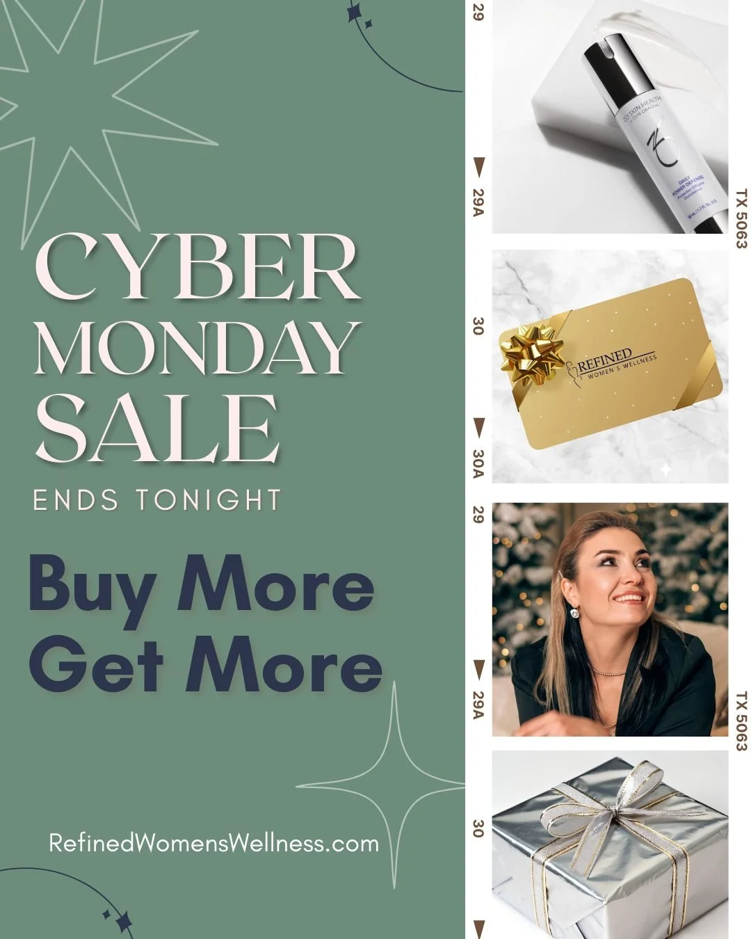 ✨ Last Day! Cyber Monday Ends Tonight ✨

When you purchase a Refined Women&rsquo;s Wellness gift card today, you&rsquo;ll receive bonus value to use toward any treatment or service:
🎁 Buy a $100 gift card &rarr; Get $120 value
🎁 Buy a $500 gift car