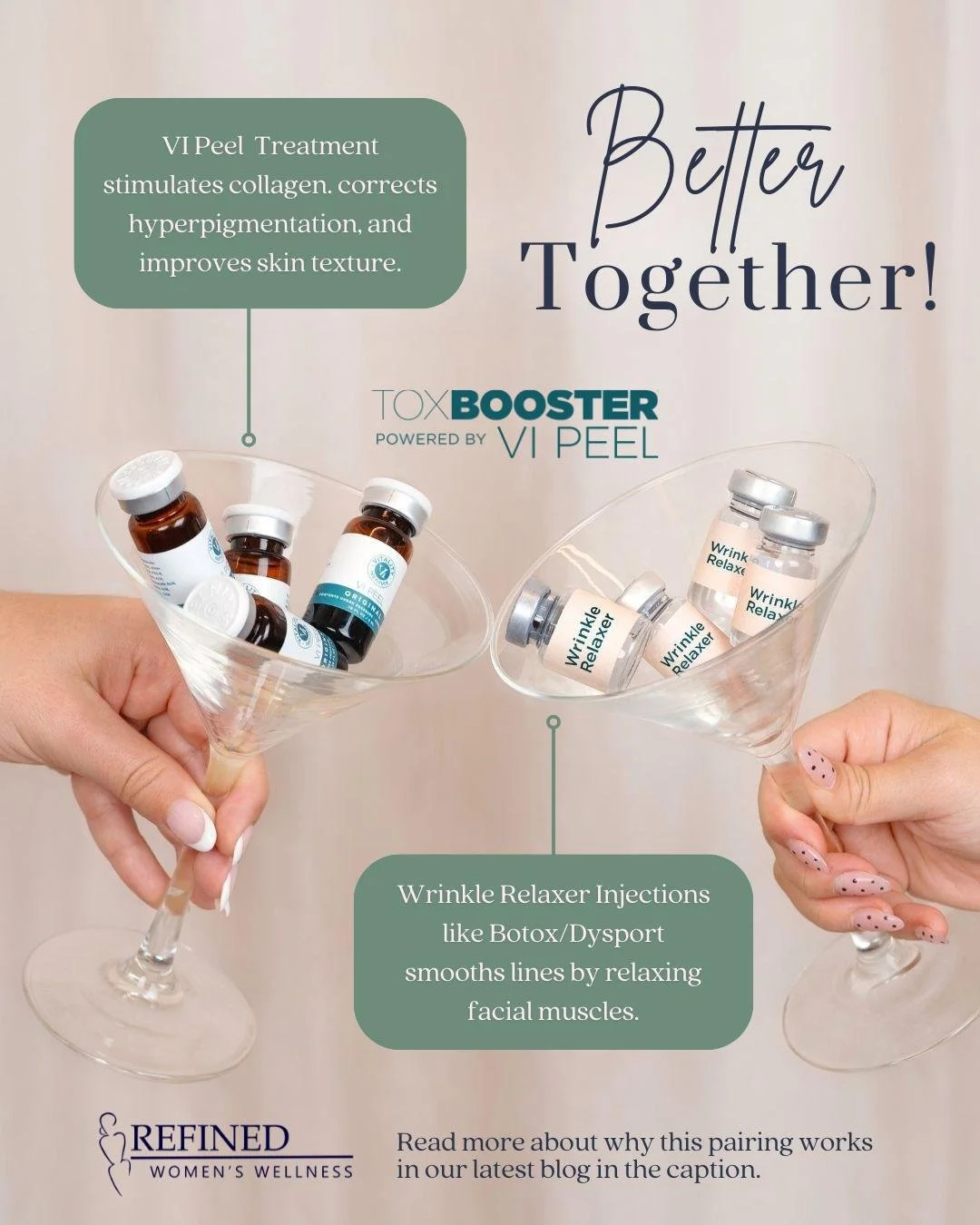 Some treatments shine on their own. Others work better when paired with intention.

Combining Tox and a VI Peel in one visit allows us to address expression lines and skin quality at the same time&mdash;creating smoother movement, brighter tone, and 