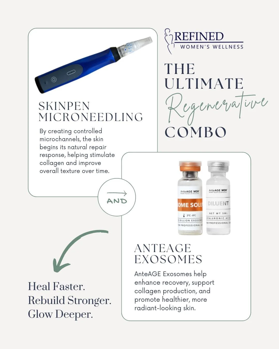 Some treatments are designed to simply refresh the skin. Others are focused on supporting deeper regenerative change over time. 🙌🏻

SkinPen Microneedling combined with AnteAGE Exosomes has become one of our favorite combinations for patients lookin