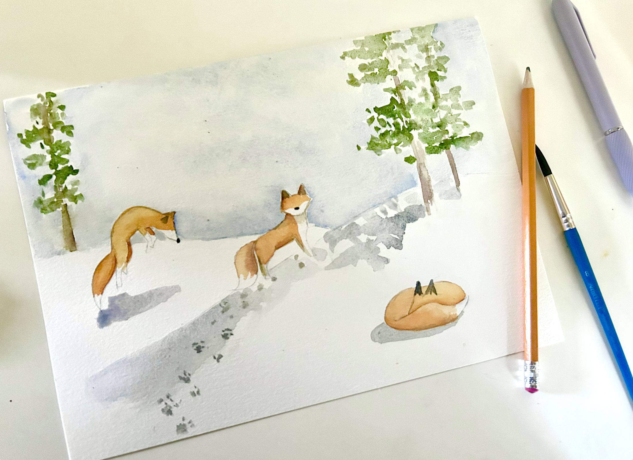 Watercolor: Foxes