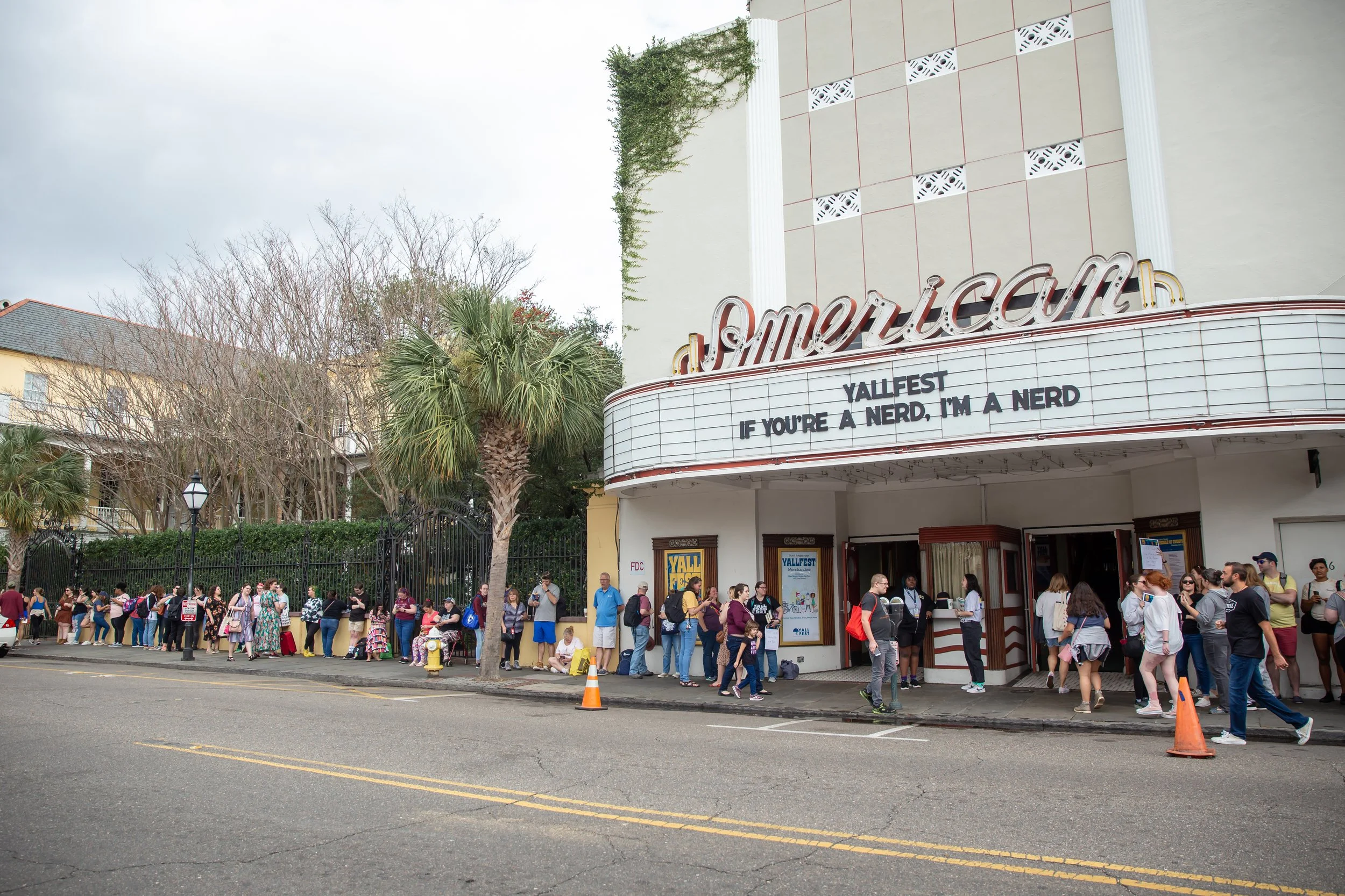 a line in front of the American Theater