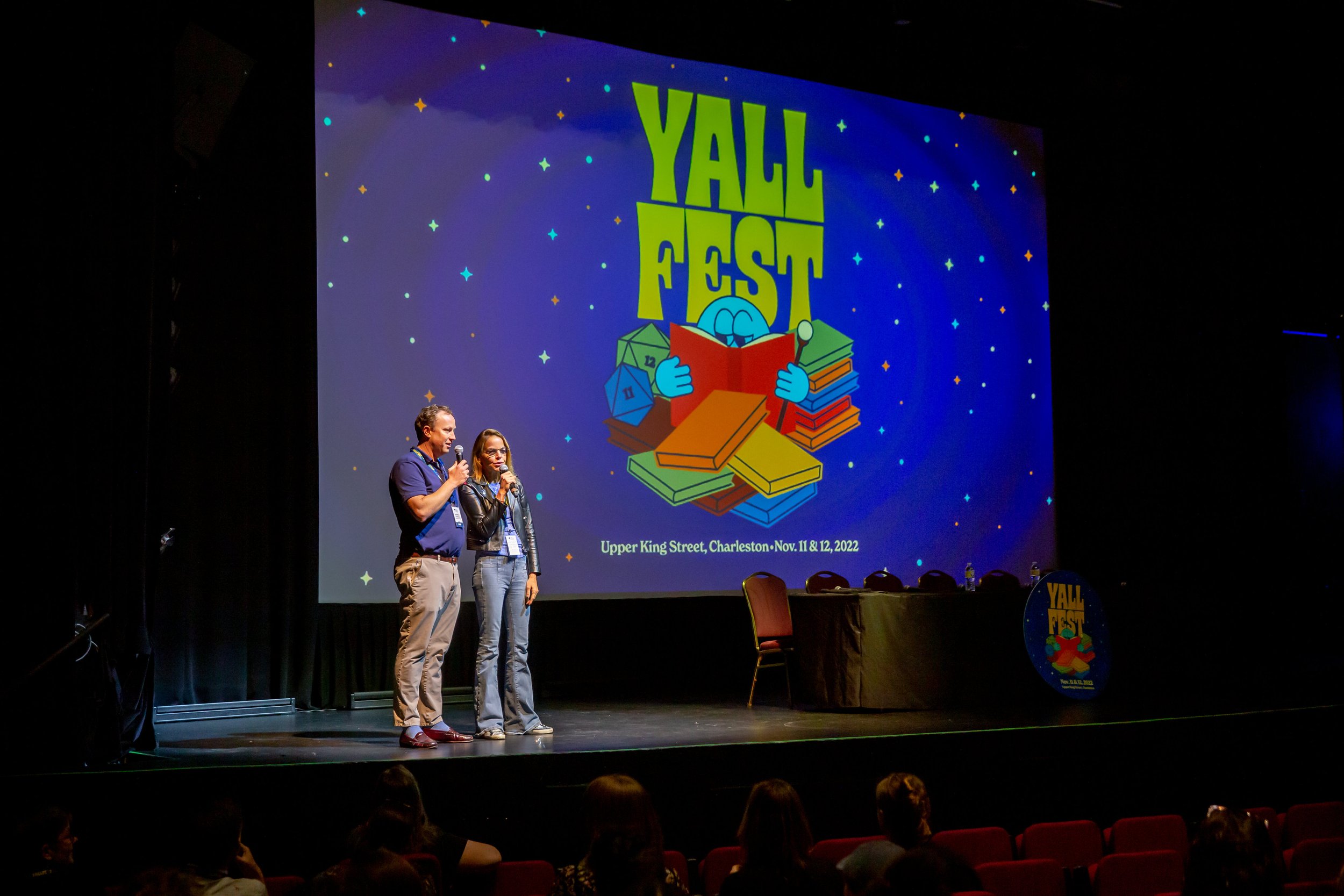 Cofounders Jonathan Sanchez and Margaret Stohl address the audience