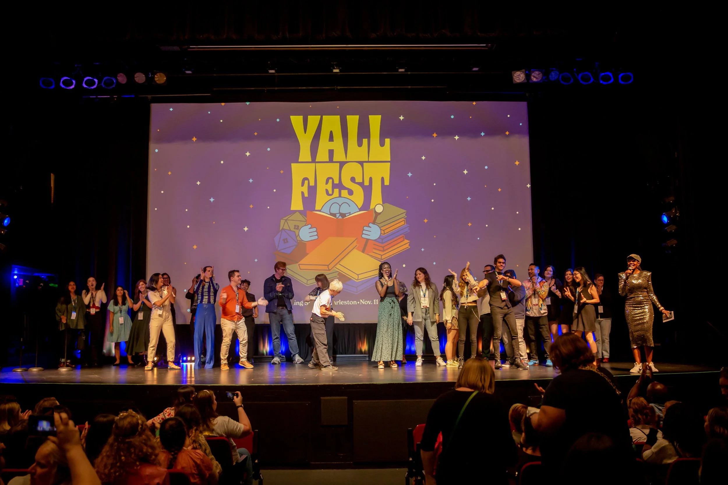 Authors gather on stage at the end of Smackdown