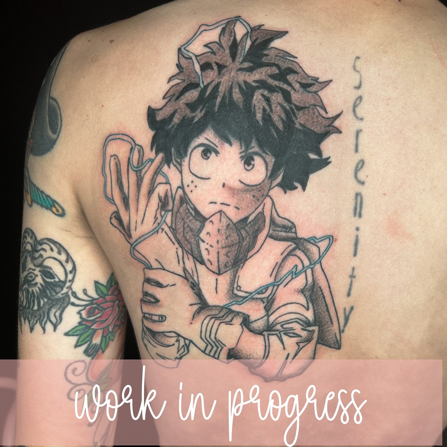 We made more progress on this back piece over the weekend 🥰 can&rsquo;t wait to finish! I would loooove to do more anime tattiessss 🥹🥹

✨ B O O K S ✨ O P E N ✨ F O R ✨ F O R E V E R ✨ 

#Spokane #spokanewashington #spokanedoesntsuck #spokanetattoo