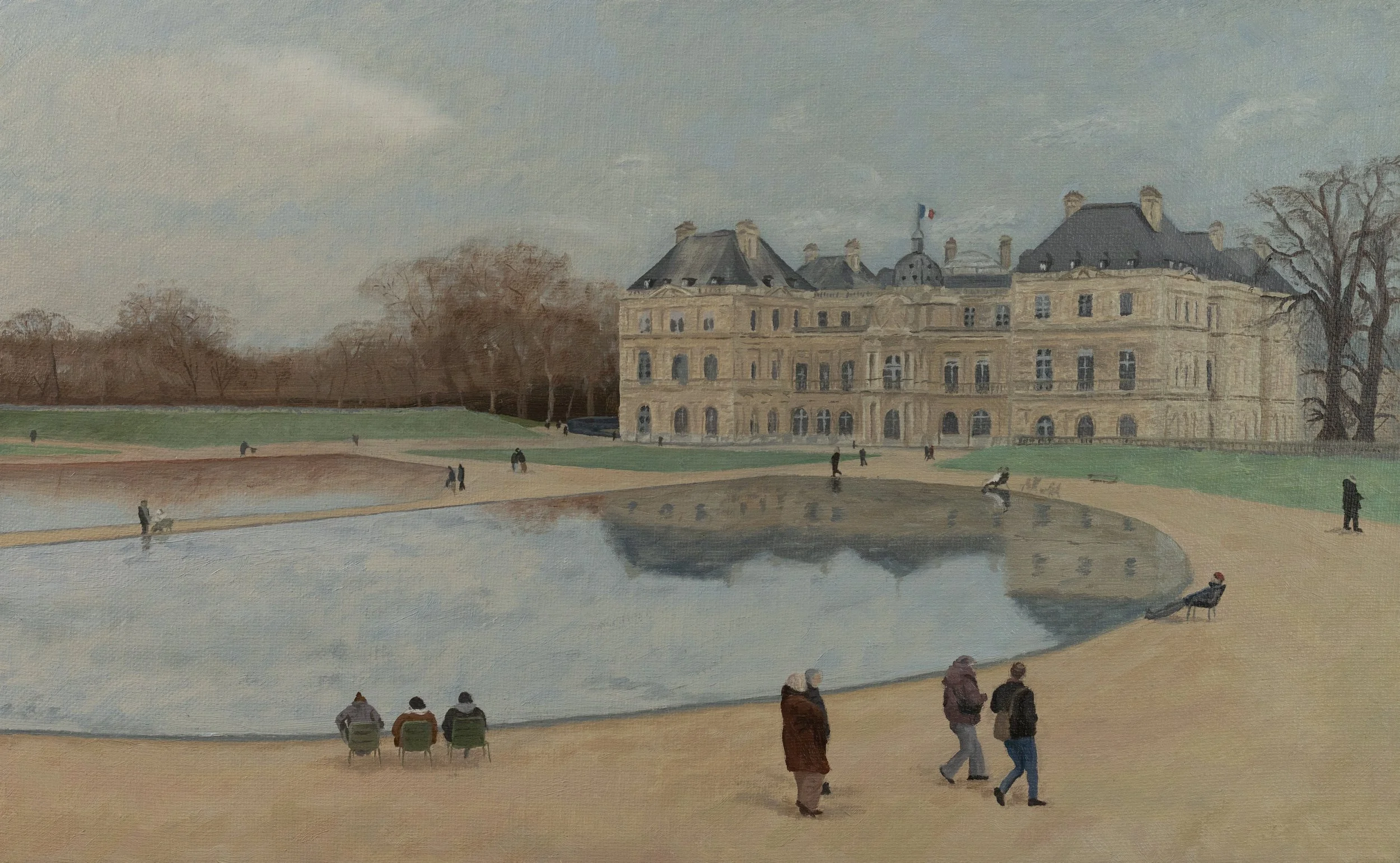 The Luxembourg Gardens in Winter, 2025. Oil on linen, 10"x16"