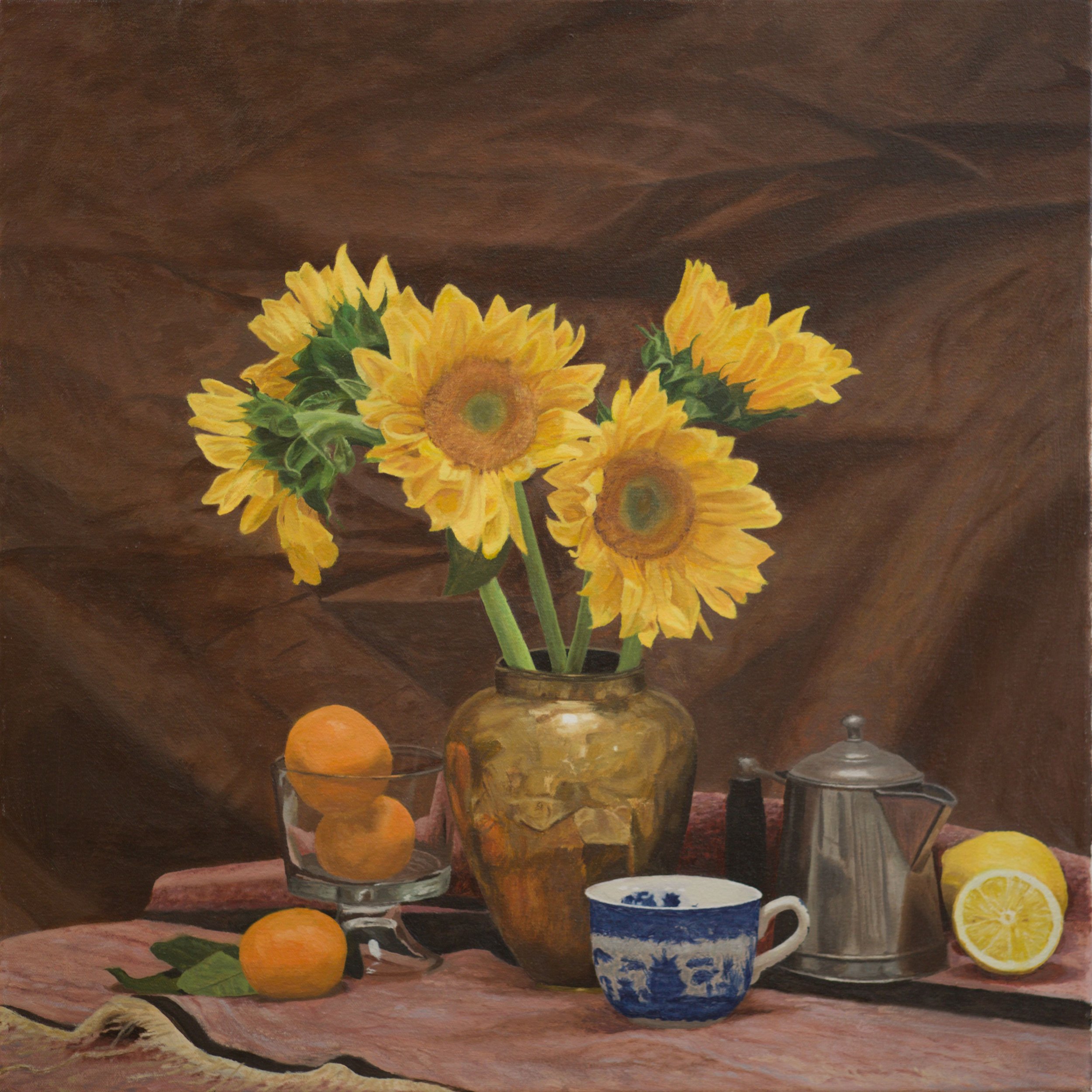 Still Life with Sunflowers, 2025. Oil on canvas, 24"x24"